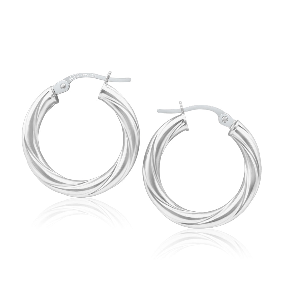 9ct White Gold Italian Made Hoop Earrings - 15mm Twisted Design for Women | Perfect for Everyday Wear, Date Nights & Special Occasions