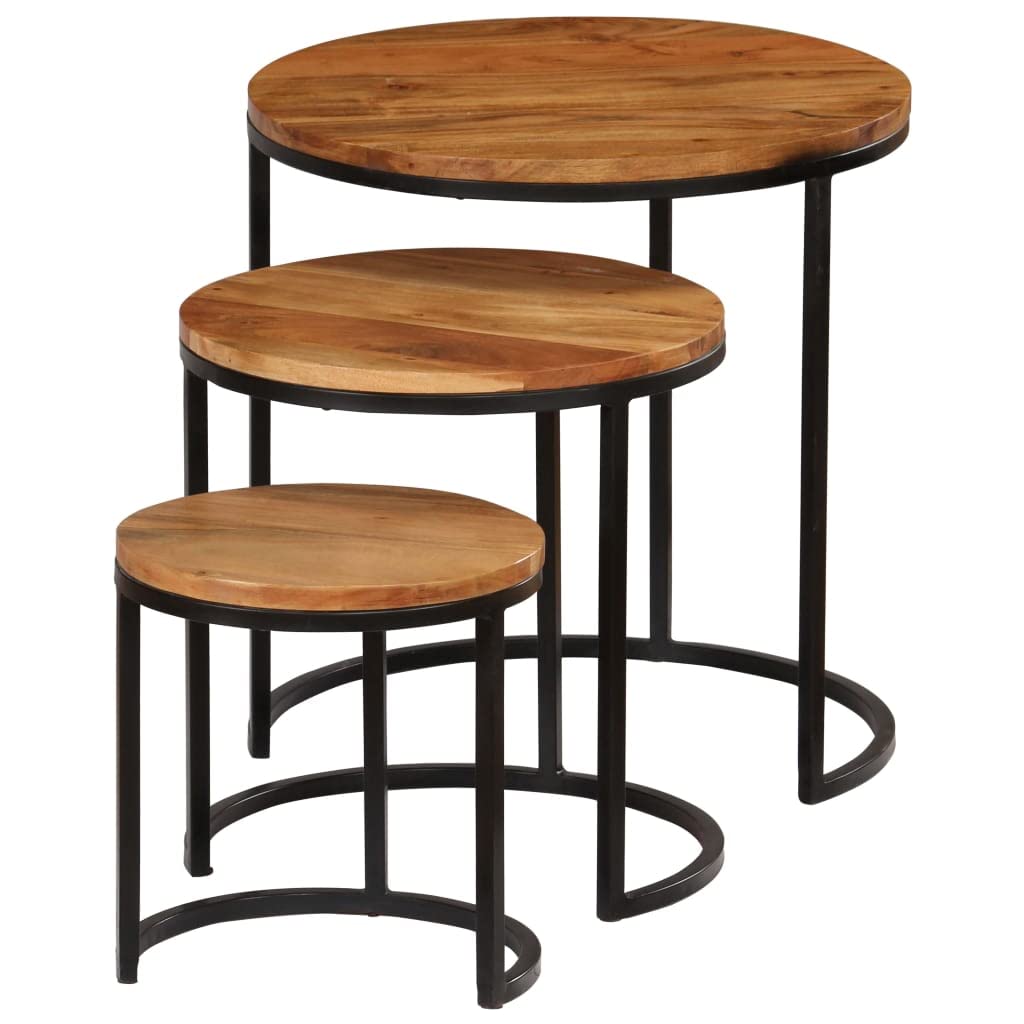CHARMMA 3-Piece Coffee Table Set - Solid Acacia Wood with Sheesham Finish in Rich Brown (10.95KG) - Perfect for Living Room, Lounge & Home Decor