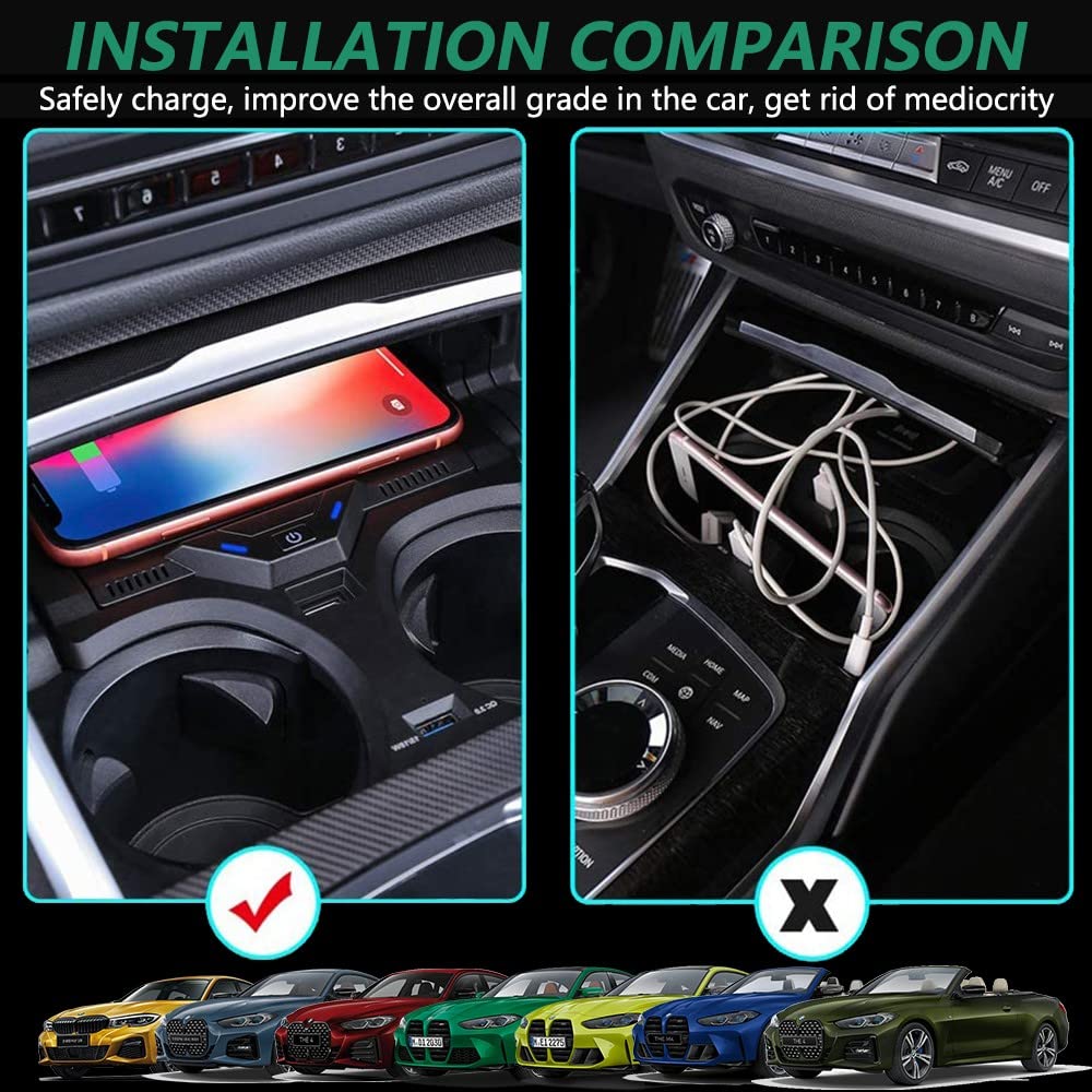 Fast Wireless Car Charger for BMW 3 Series G20 (2020-2023) & 4 Series G22 (2021-2023) - 15W Qi Charging Pad Compatible with BMW 330i, 330i xDrive, M340i, 330e - Perfect for Commuting & Road Trips