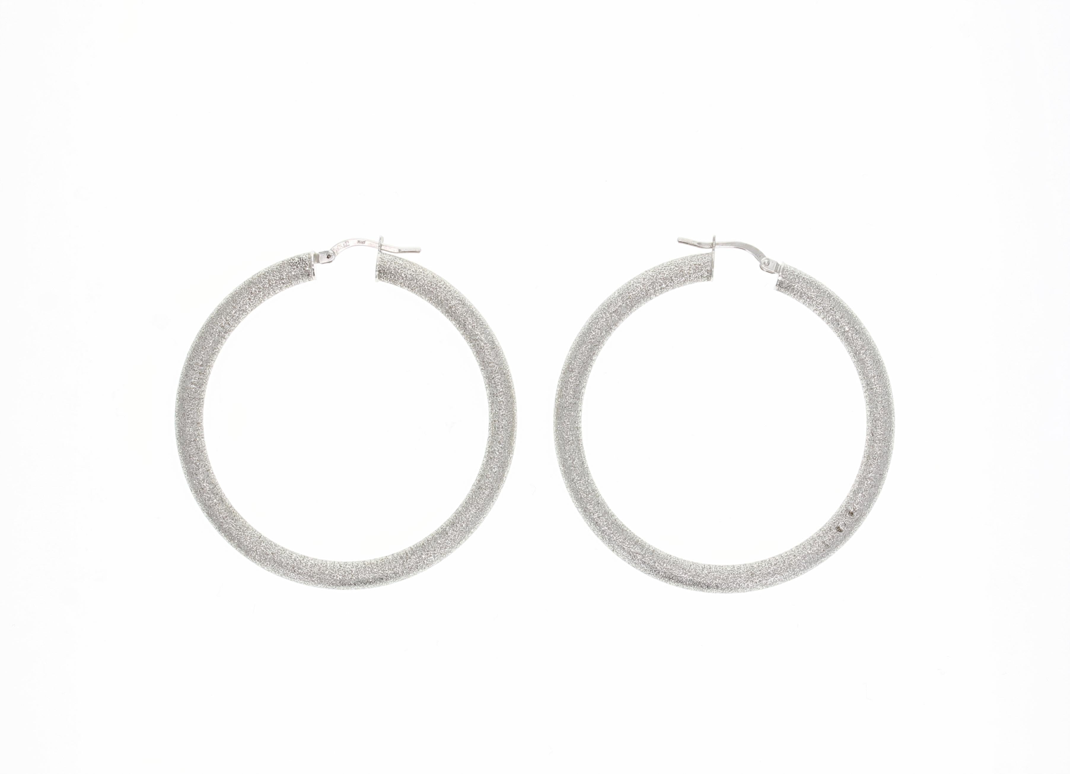 46MM Sand Textured 14K White Gold Hoop Earrings for Women - Elegant Dangle Hoops for Everyday Wear & Special Occasions
