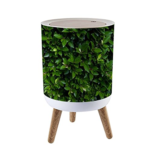 Eco-Friendly Round Trash Can with Lid - 7L/1.8 Gallon Push-Top Dog-Proof Waste Bin with Leaf Design & Sturdy Legs for Kitchen, Living Room & Office Use