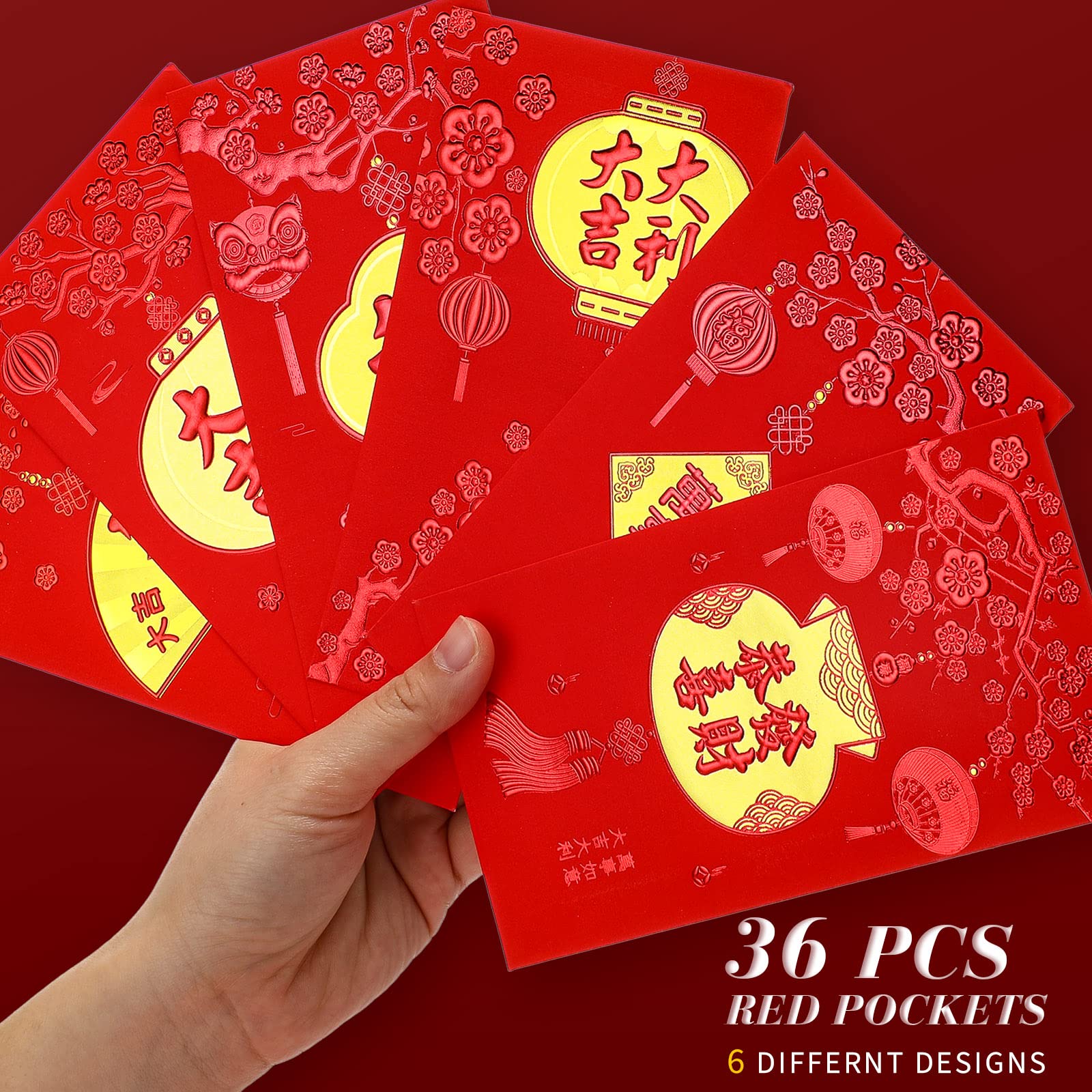 36 Pieces Chinese New Year 2025 Red Envelopes - Lucky Money Packets (Hong Bao) for Spring Festival, Birthday, Baby Shower, Wedding & Graduation Gifts - Perfect for Lunar New Year Celebrations, Cash Gifts and Special Occasions