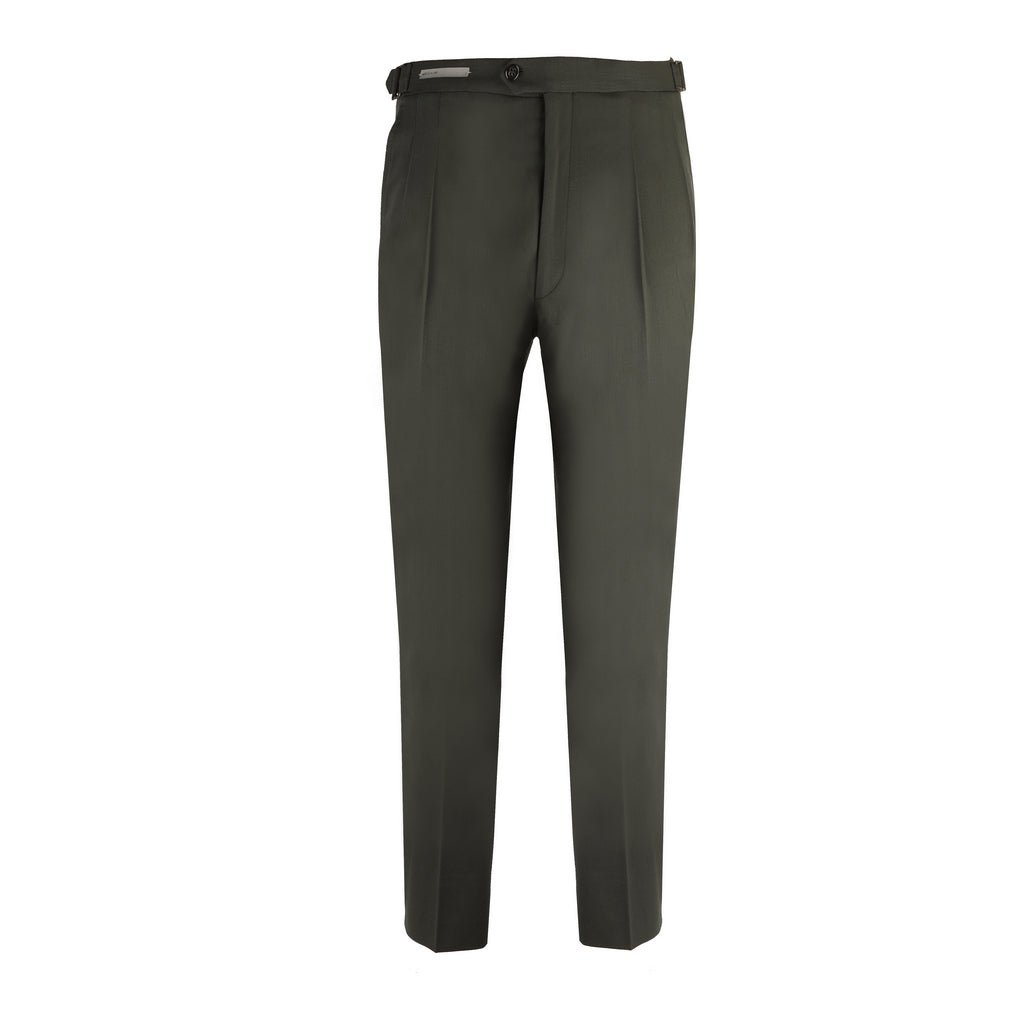 CORNELIANI Men's Pleat Side Adjustable Trousers in Khaki Green - Premium Dress Pants for Business, Office & Formal Occasions