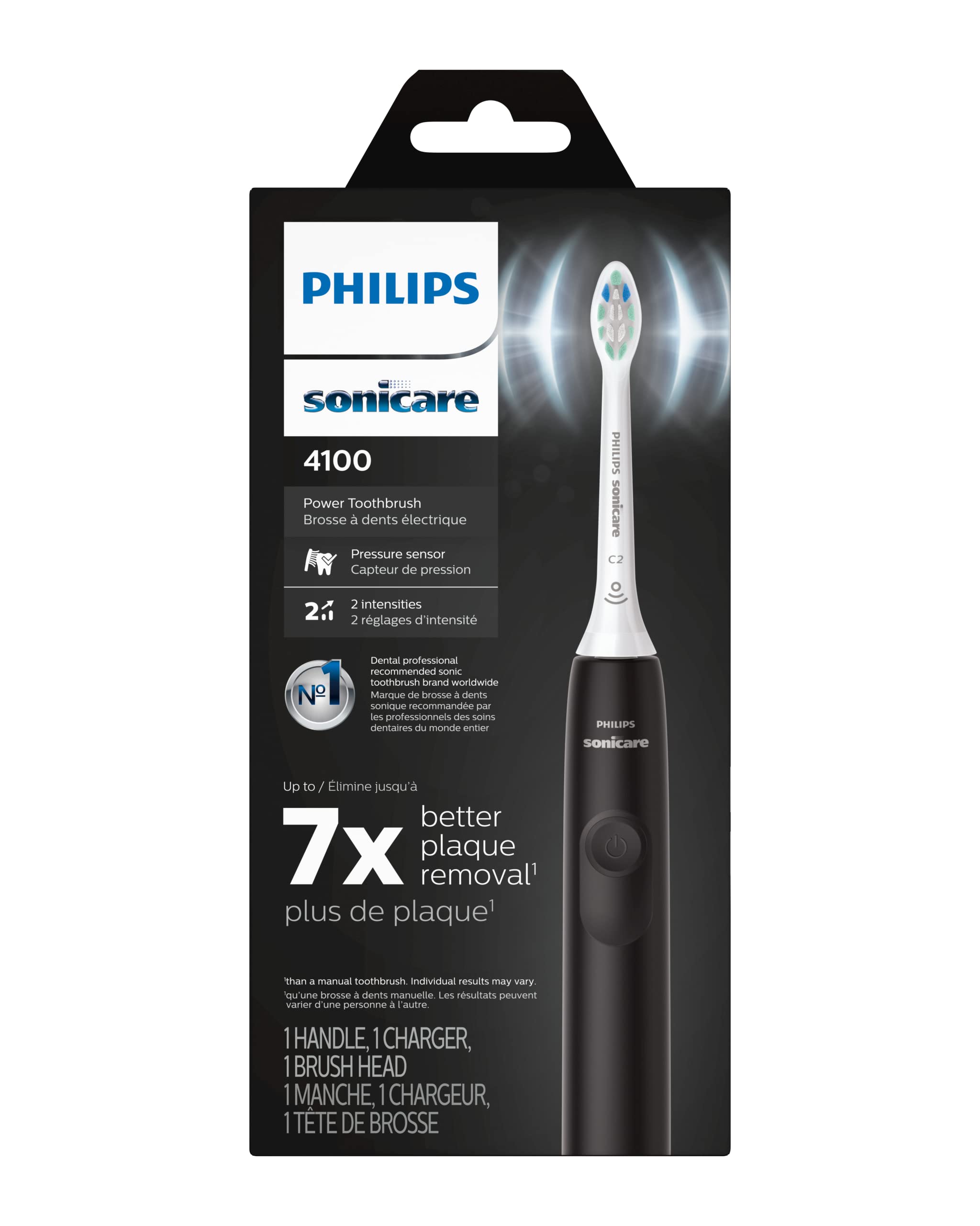 Philips Sonicare 4100 Rechargeable Electric Toothbrush with Pressure Sensor - HX3681/24 Black | Professional Teeth Cleaning for Whitening & Gum Care | Perfect for Travel & Daily Oral Hygiene