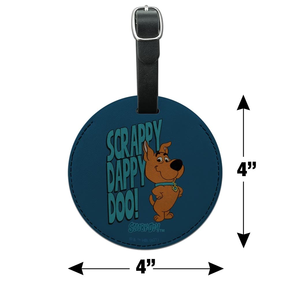 Scrappy Dappy Doo Round Leather Luggage Tag - Personalized Suitcase ID Tag for Travel Bags - Perfect for Carry-Ons, Checked Luggage & Backpacks