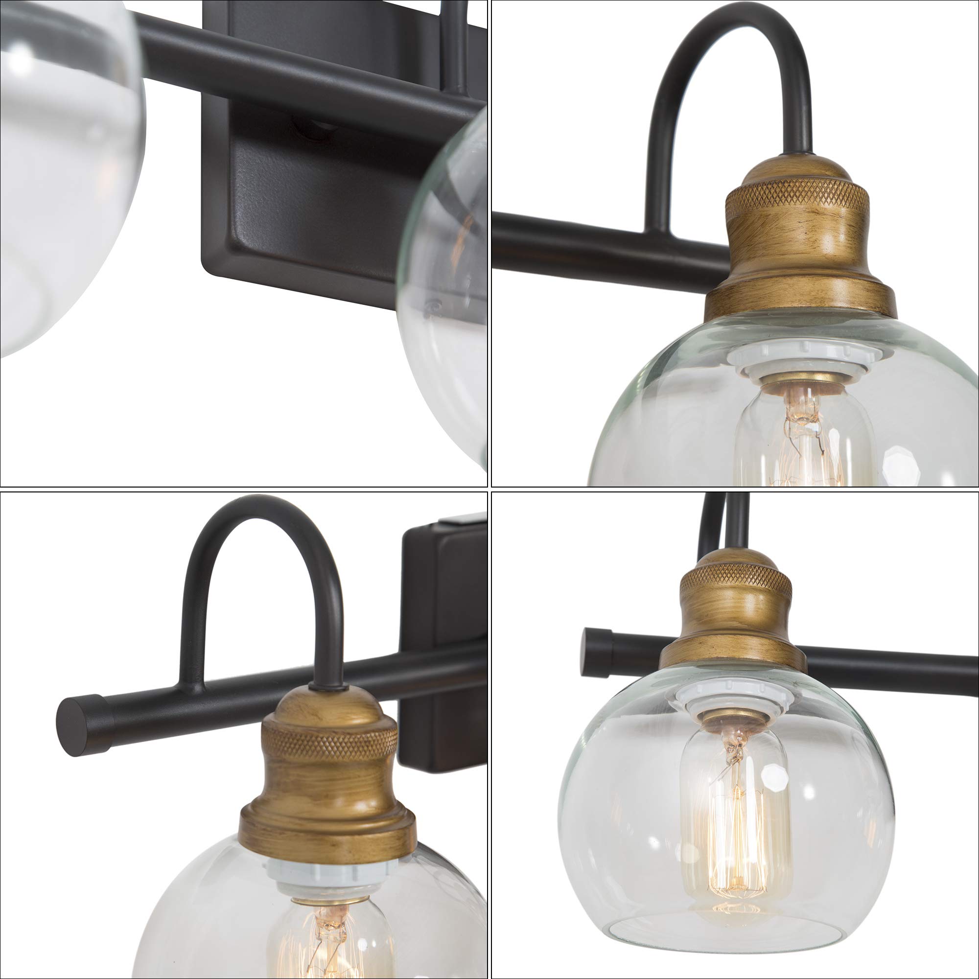 LALUZ Bathroom Vanity Lights - Oil Rubbed Bronze Finish, Antique Gold Socket with Clear Glass Shade - 22.5