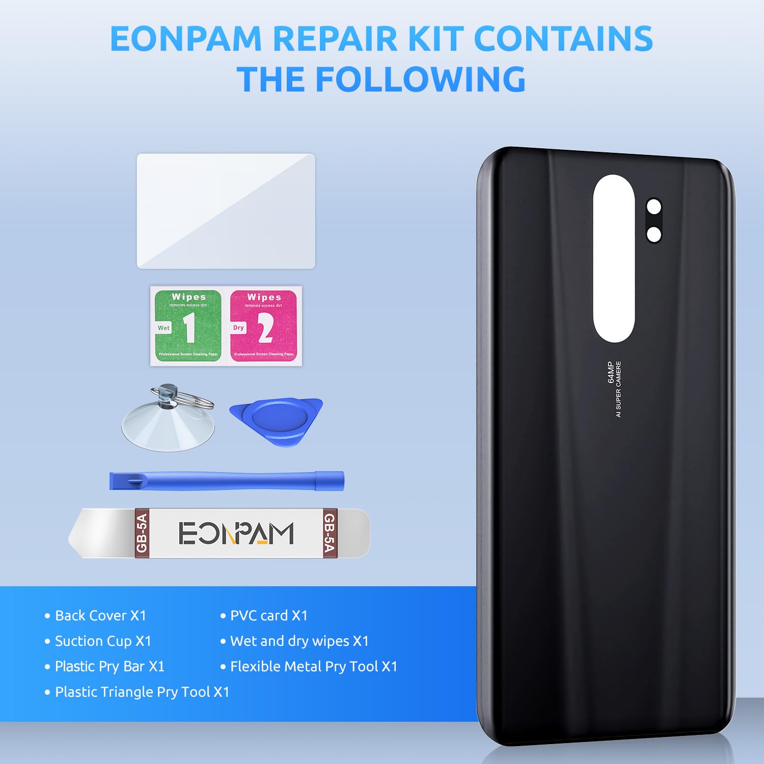 Genuine Xiaomi Redmi Note 8 Pro Back Glass Replacement - OEM White Rear Cover Housing with Repair Tool Kit | DIY Smartphone Repair Solution for Cracked/Damaged Back Panel