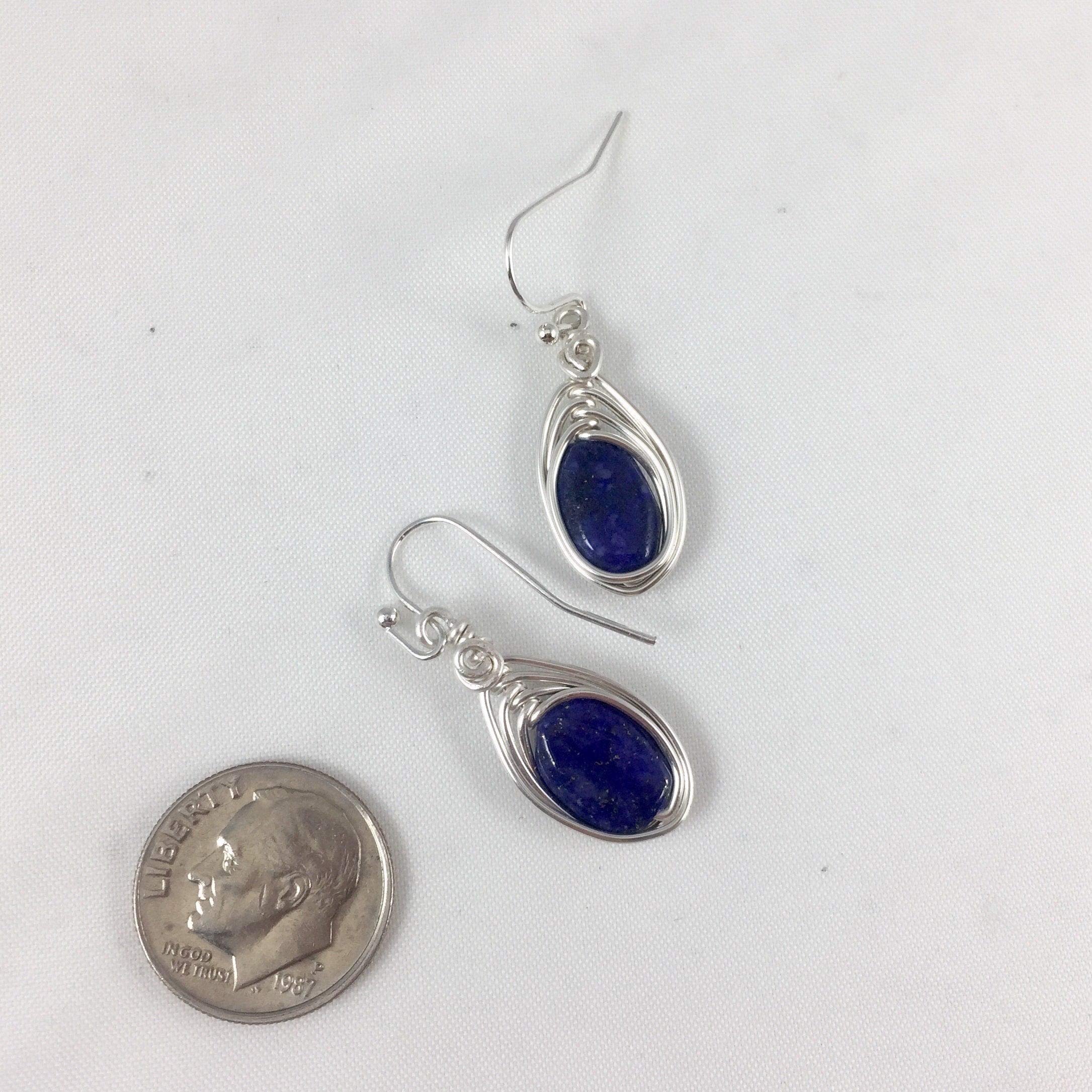 Natural Lapis Lazuli Earrings for Women - Genuine Cobalt Blue Drop Earrings with Silver Wire Wrapped Stone, Handmade Lapis Lazuli Jewelry - Perfect Gift for Birthday, Anniversary & Special Occasions