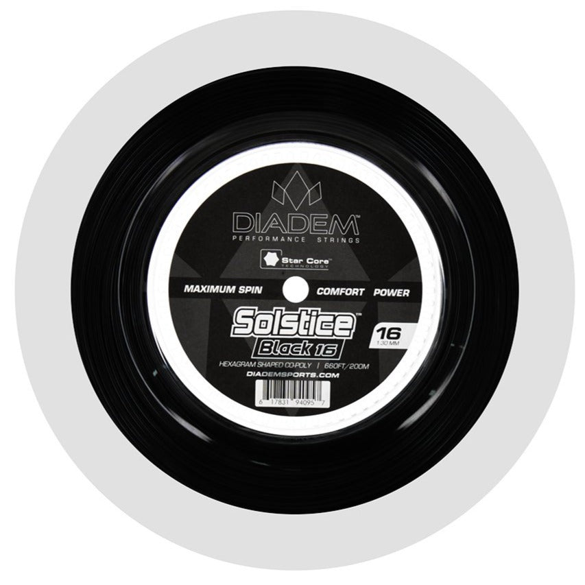 Diadem Solstice Black 16/1.30 Tennis String Reel - Premium Black Polyester String for Tennis Rackets | Perfect for Competitive Play & Stringing Professionals