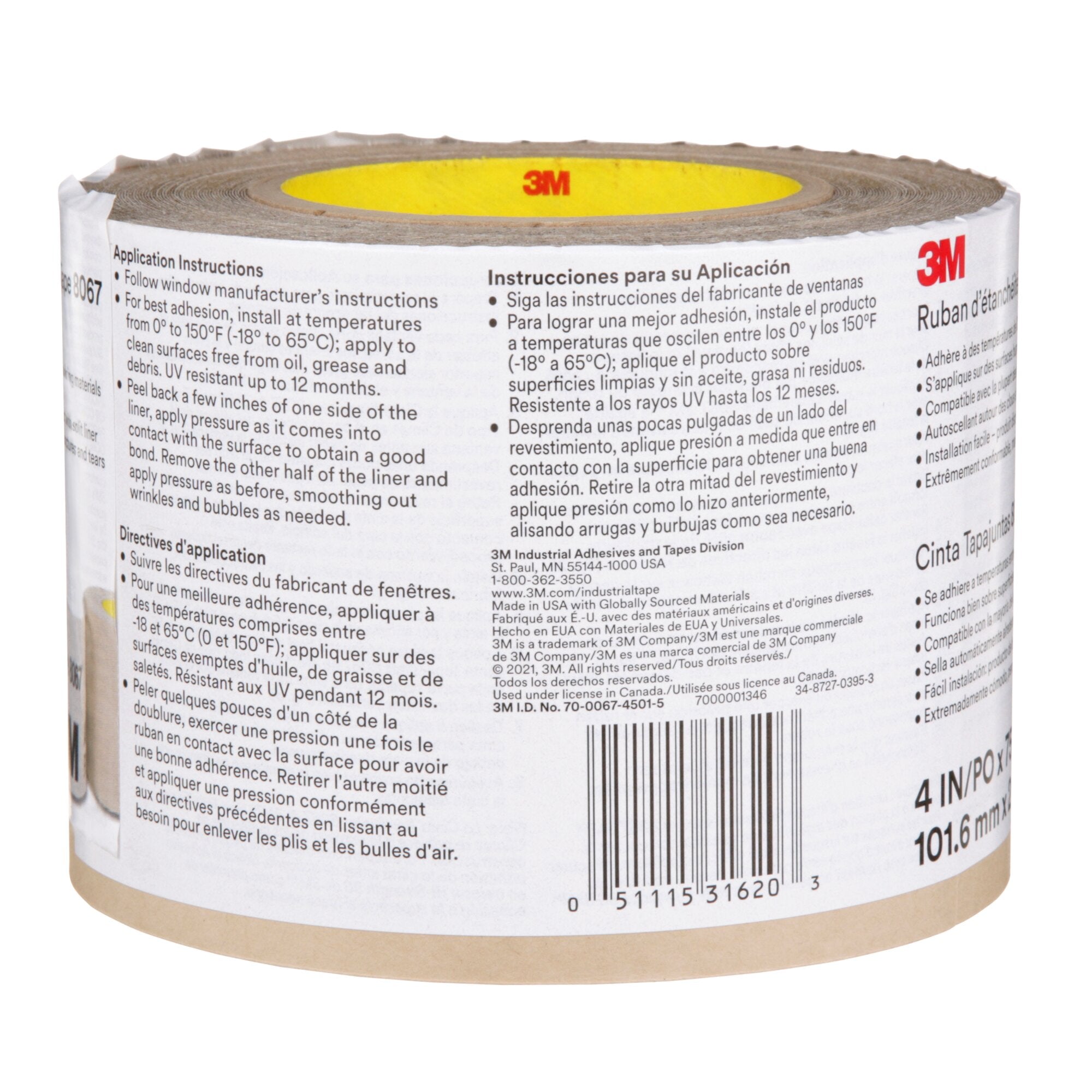 3M All Weather Flashing Tape 8067 Tan - 4 Inch x 75 Feet (12 Rolls per Case) - Waterproof Roofing Sealant for Home Repair, Window & Door Installation, HVAC Ductwork