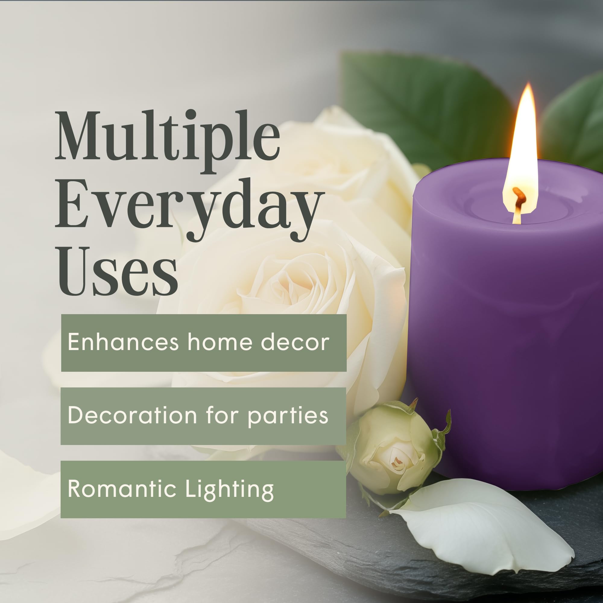 Premium Unscented Pillar Candles Set of 3 - Dripless Hand-Poured Purple Candles for Home Decor, 60-Hour Burn Time, 3x4 Inch | Perfect for Weddings, Relaxation & Romantic Ambiance