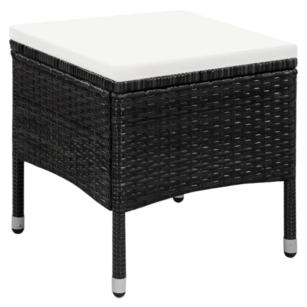 **Black Poly Rattan Patio Chair and Stool Set with Cushions - Modern Indoor/Outdoor Dining, Kitchen, Living Room & Garden Furniture - Perfect for Relaxing, Entertaining & Outdoor Gatherings**