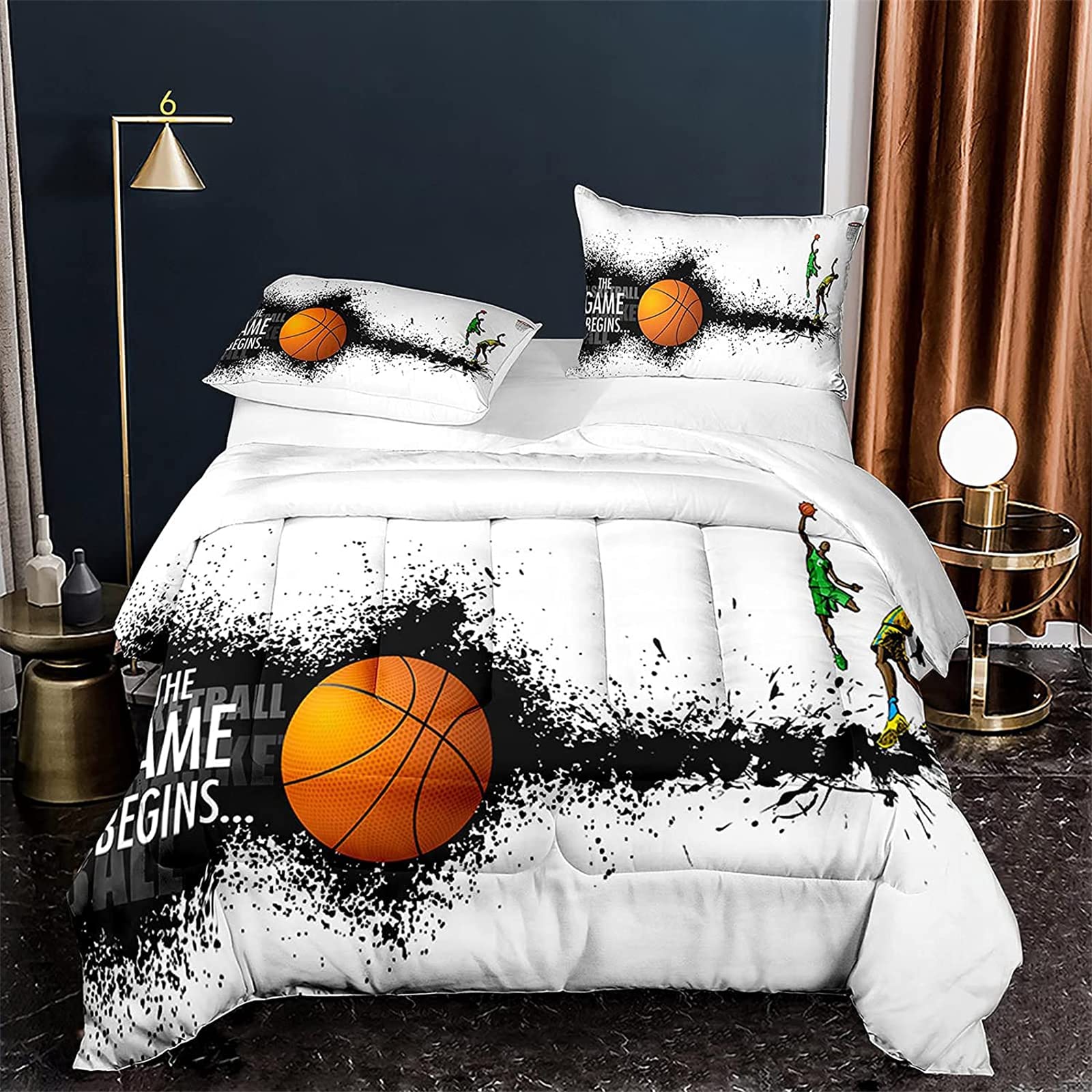 Hiphop Basketball Duvet Set Queen - Graffiti Street Sports Bedding for Urban Bedroom Decor