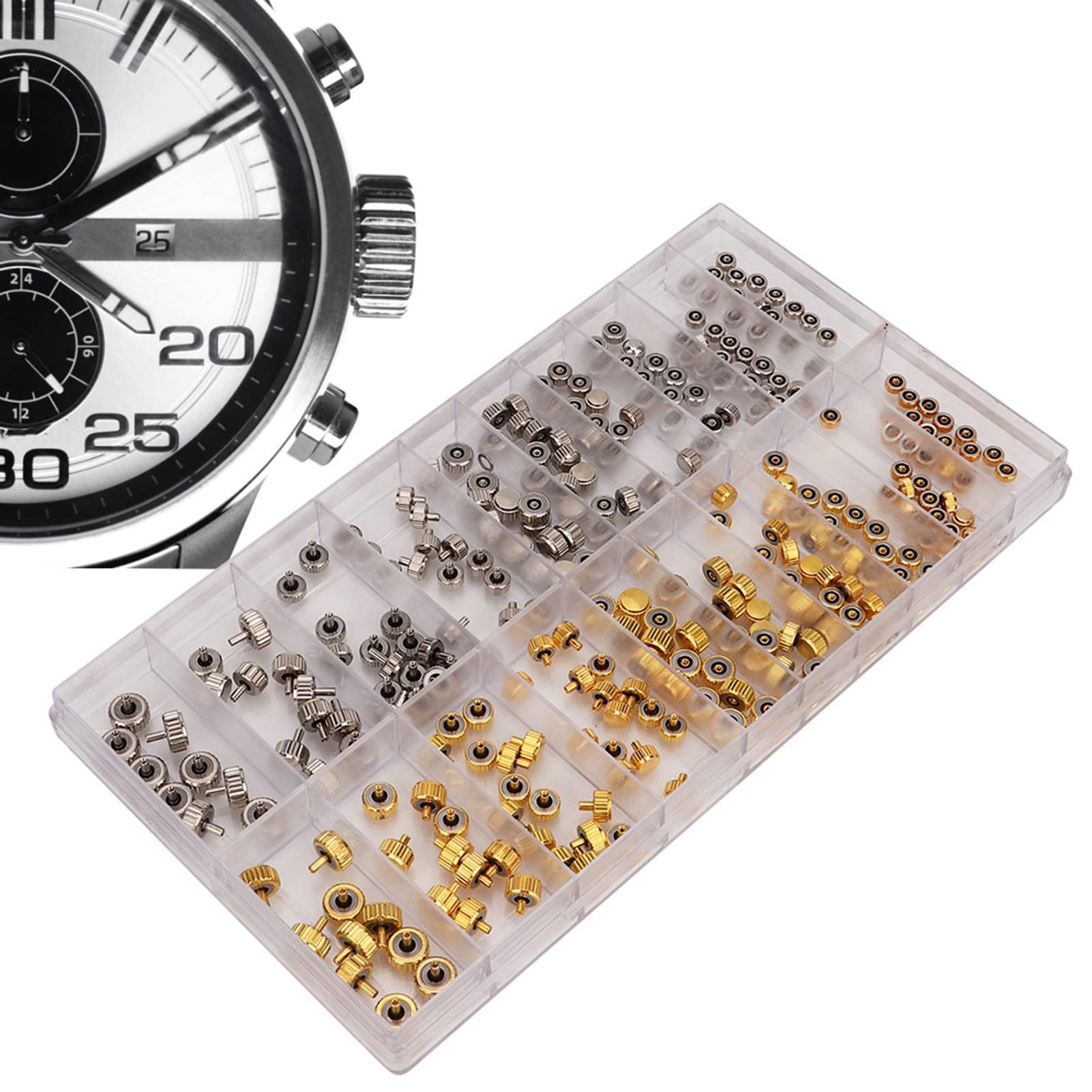 YUYTE Stainless Steel Watch Crown Parts Replacement Kit - Assorted Watch Repair Tools & Accessories for DIY Watch Repair and Maintenance | Perfect for Watchmakers, Hobbyists, and Jewelry Repair Professionals