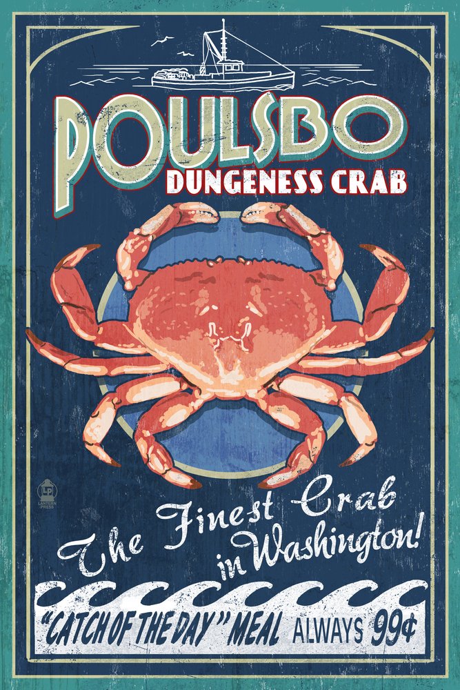 Dungeness Crab Vintage Sign - 12x18 Wall Art Poster for Home & Office Decor | Coastal, Seafood, Nautical Theme | Perfect for Kitchen, Living Room, or Restaurant