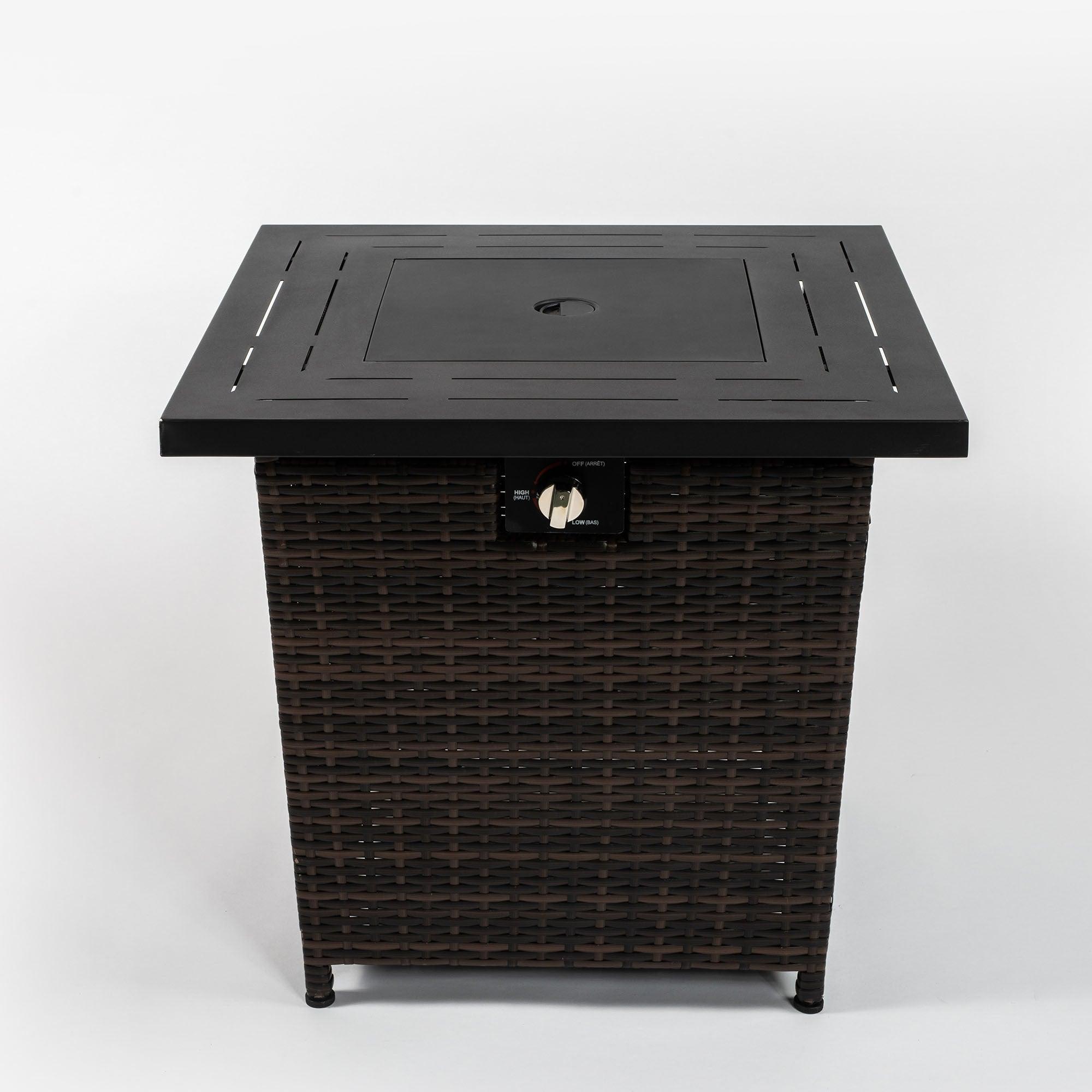 28 Inch Square Wicker Fire Pit Table - Outdoor Patio Heater for Backyard, Garden, and Deck - Perfect for Camping, BBQ, and Relaxing Evenions