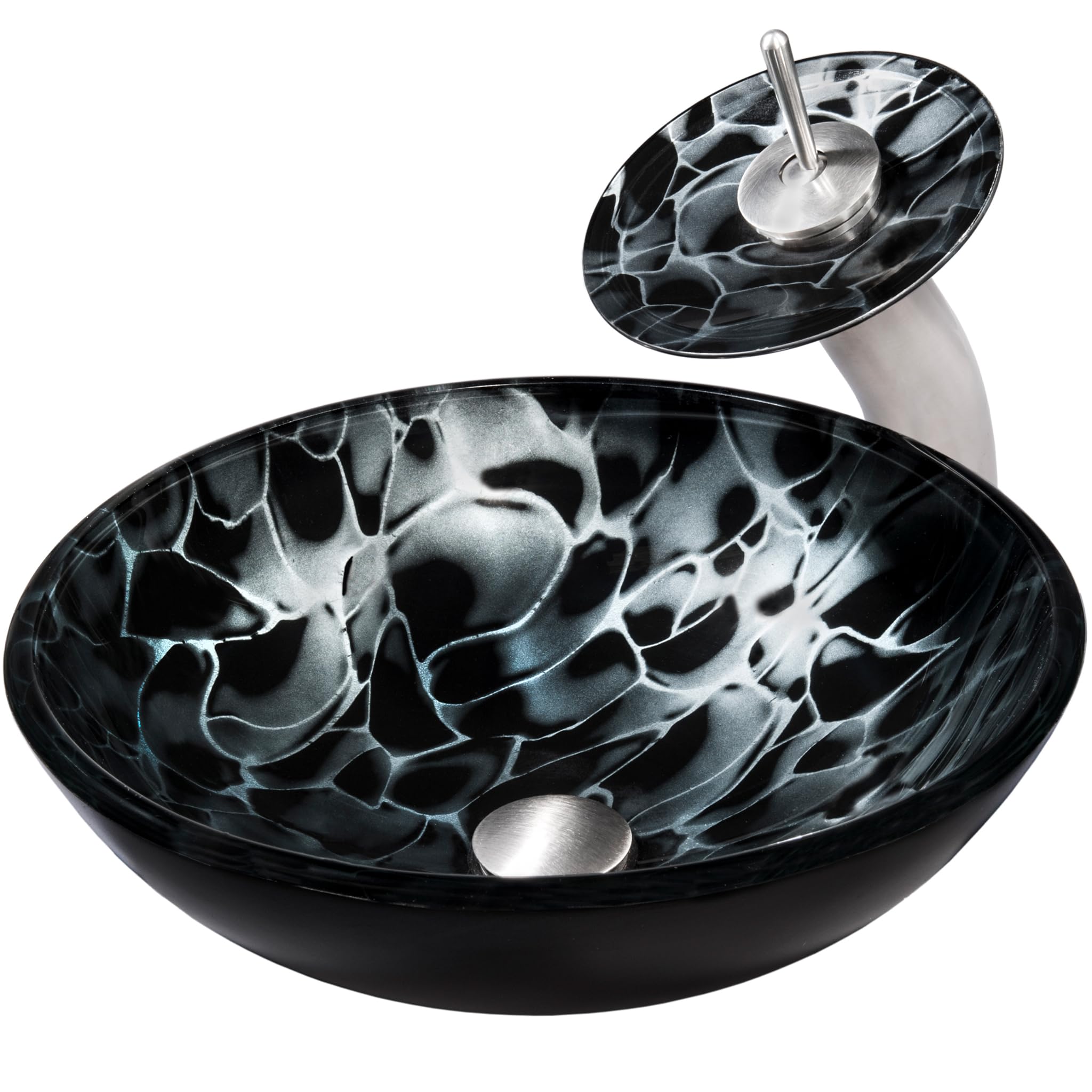 Novatto TARTARUGA Modern Glass Vessel Bathroom Sink Set with Brushed Nickel Faucet - Perfect for Contemporary Bathroom Vanity, Powder Room, and Master Bath Decor
