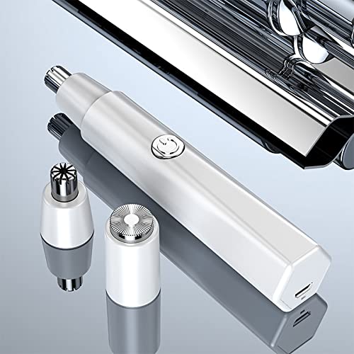 2 in 1 Electric Razor & Nose Hair Trimmer for Men - USB Rechargeable, Waterproof, Painless Nose Hair Clipper with LED Light (White) | Perfect for Travel, Gym & Daily Grooming