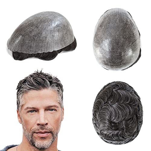 HAIR NATURE Men's Toupee - 0.12mm Injected Poly Skin Human Hair System for Men | Real Hair Wig Unit #220 | Perfect for Daily Wear, Special Occasions & Hair Loss Solutions