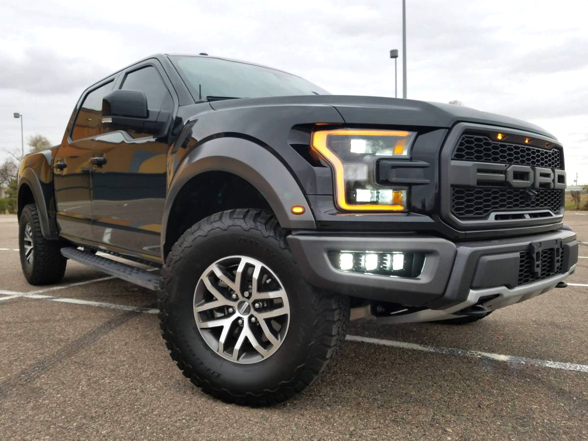 120W Triple LED Fog Light Kit with Lower Bumper Bracket & Wiring Harness - Compatible with 2017-2020 Ford Raptor | Off-Road Adventure, Night Driving, Enhanced Visibility