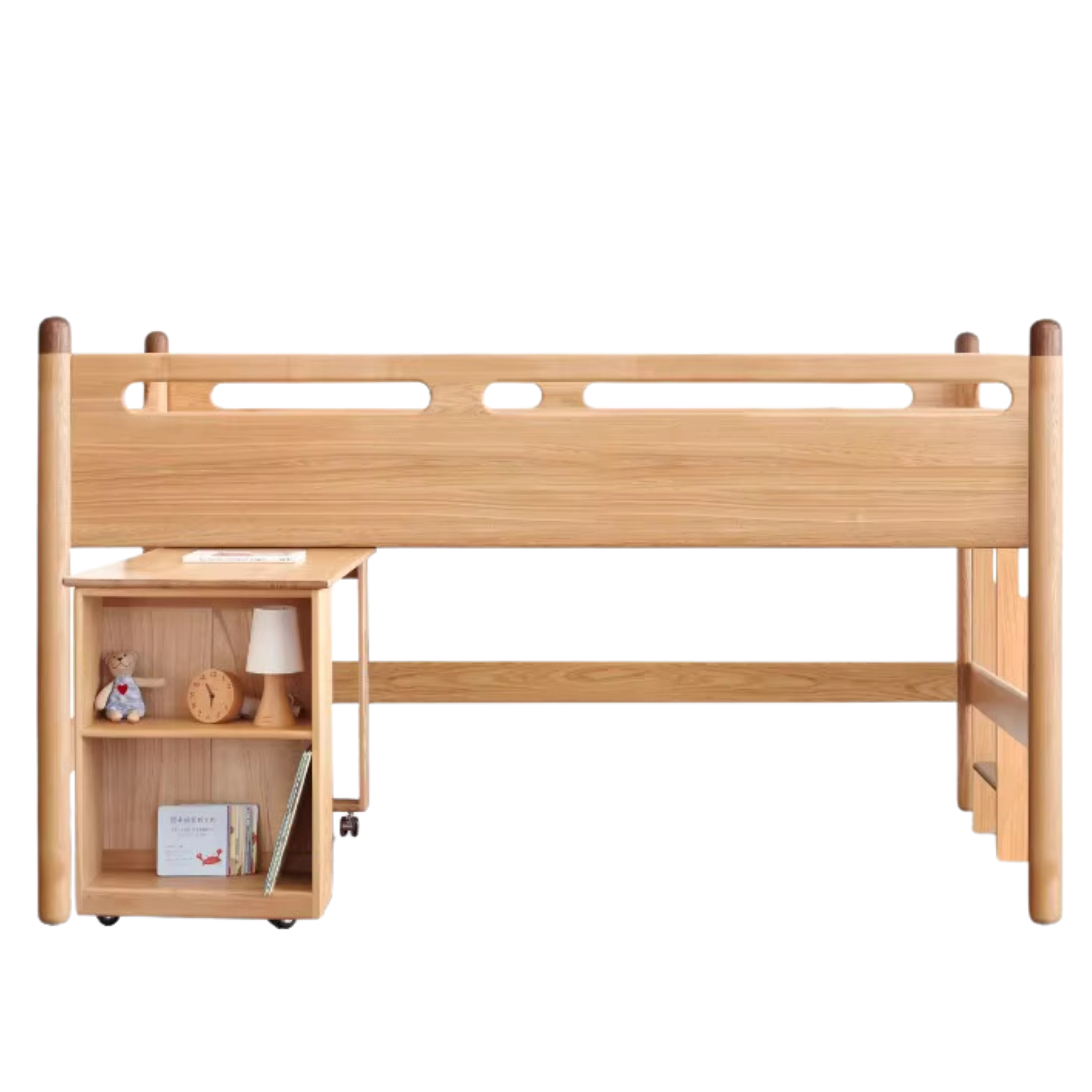 out of stockNatural Wood Color Side Ladder Oak Middle High Bed  Movable Desk1