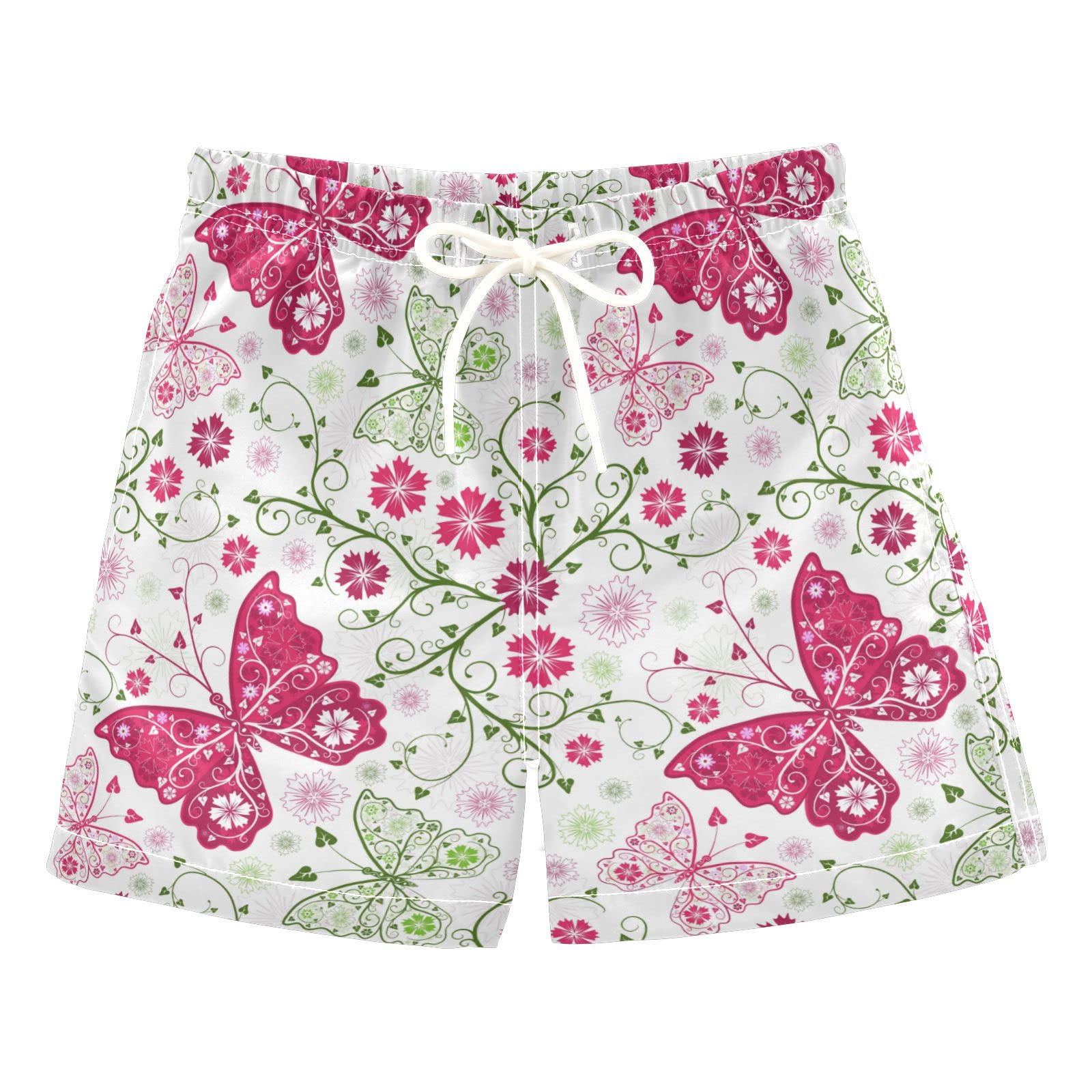AMICHIC Boys Floral Swim Trunks with Butterfly Print - Quick Dry Board Shorts for Beach, Surf & Pool - Perfect for Hawaii Vacation, Summer Swimwear & Water Activities