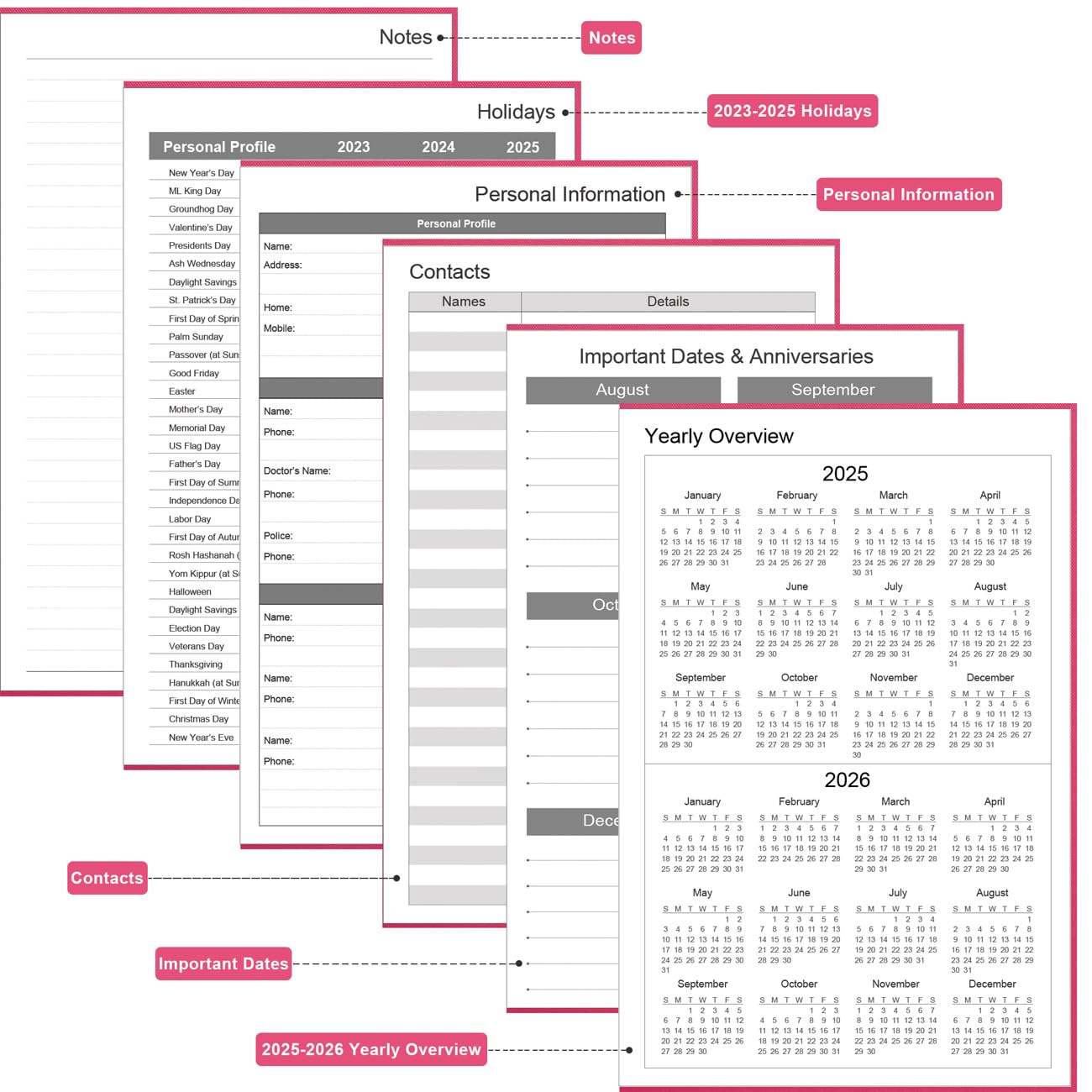 2025 ADHD Daily & Monthly Planner - Undated Two Pages Per Day for Focus & Goal Achievement, 5.8''×8.3'' Pink Planner for Students & Professionals - Perfect for Time Management, Productivity & Stress Reduction