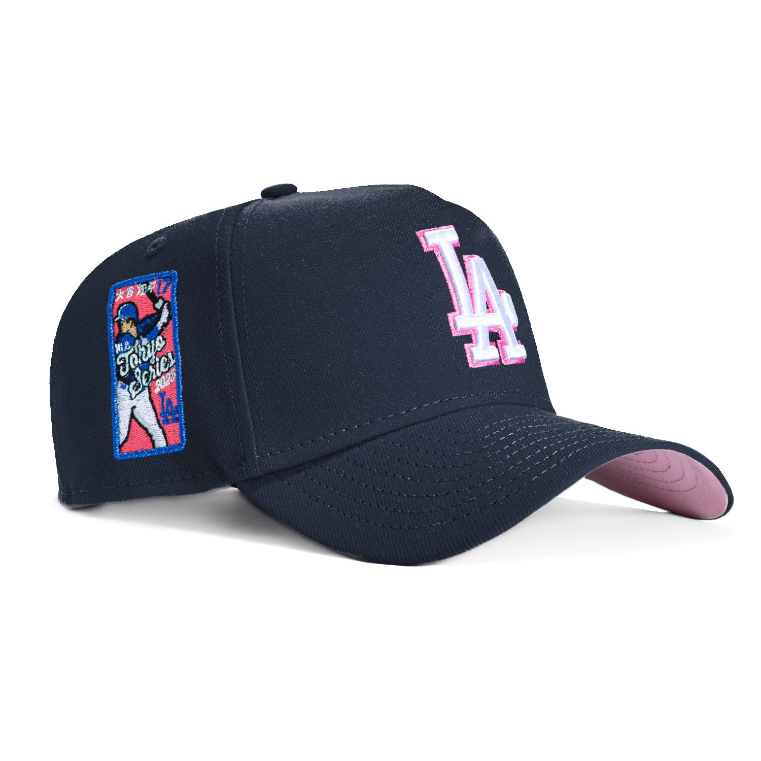 New Era 9Forty A-Frame Los Angeles Dodgers 2025 Tokyo Series Ohtani Patch Snapback Hat - Navy, White, Pink - Perfect for Baseball Games, Streetwear Fashion & Collectors