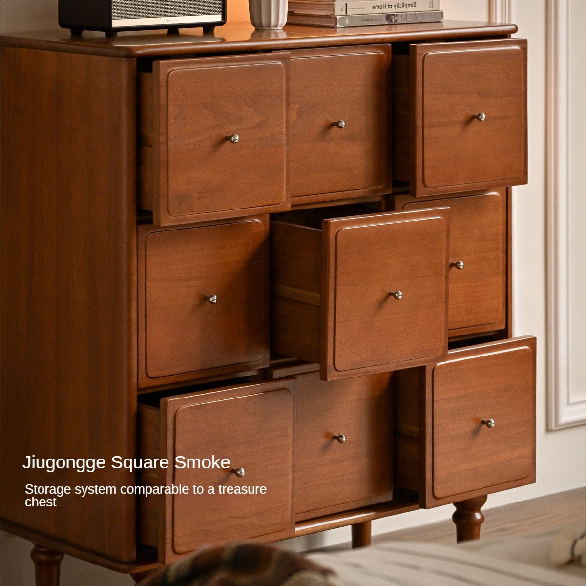 Vintage French Retro 9-Drawer Solid Poplar Wood Cabinet - Elegant Storage for Bedroom, Living Room & Office