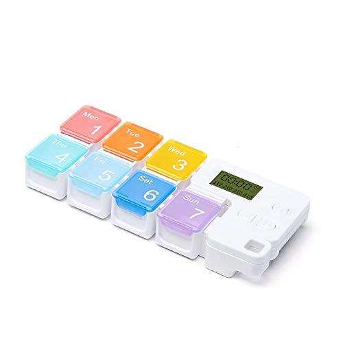 DZWYC 7-Day Pill Organizer with Timer - Weekly Medication Reminder Case - Portable Travel Pill Box (Multi-Color) - Perfect for Daily Vitamins, Travel & Elderly Care
