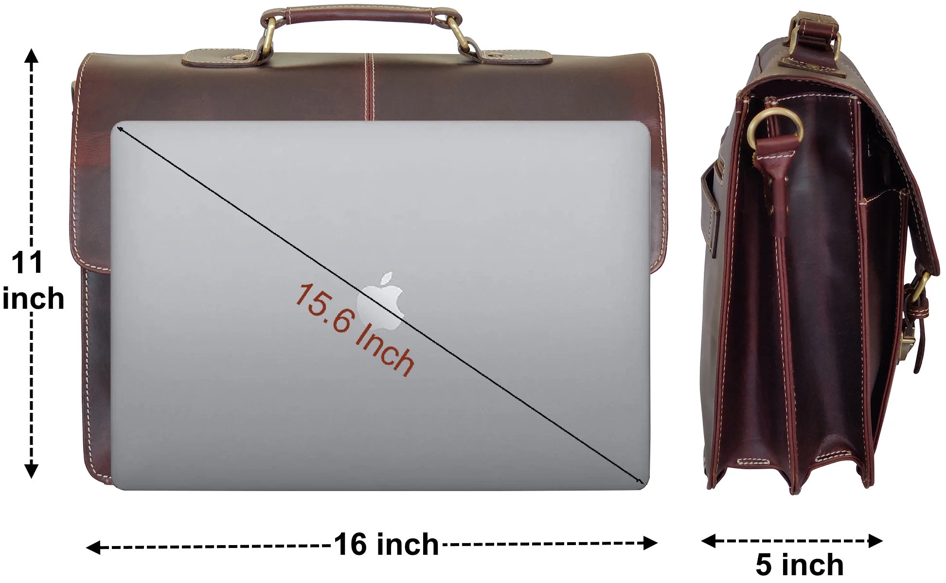 Wayne Premium 16 Inch Genuine Leather Satchel Briefcase for Men & Women - Business Laptop Bag with Shoulder Strap (Walnut Brown) - Perfect for Office, Work, Travel & Daily Commute