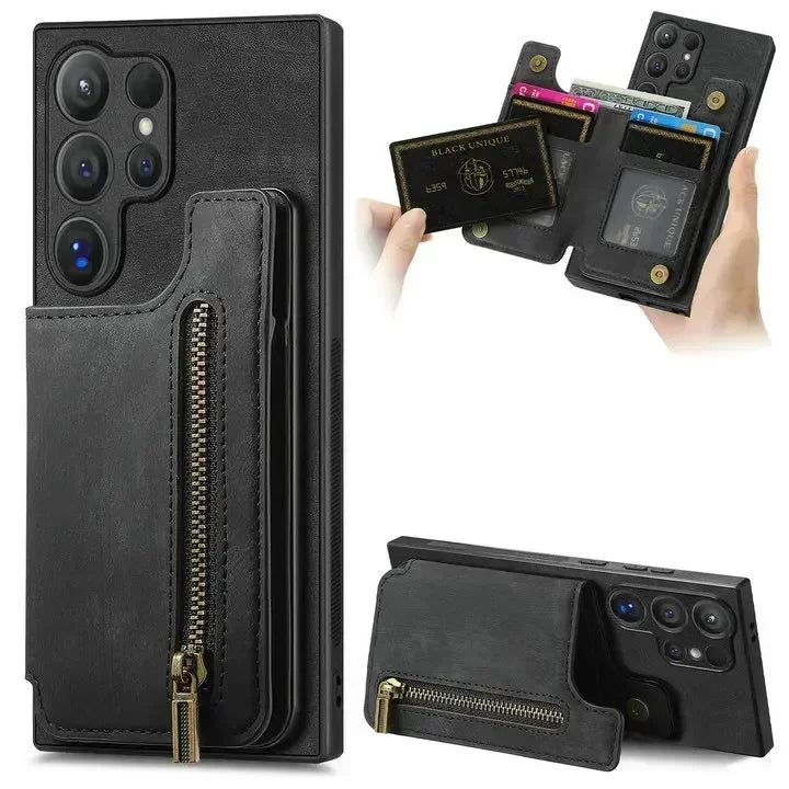 Samsung Galaxy S25 Ultra Leather Wallet Case with Zipper & Magnetic Closure - Slim Protective Cover for Everyday Use & Travel