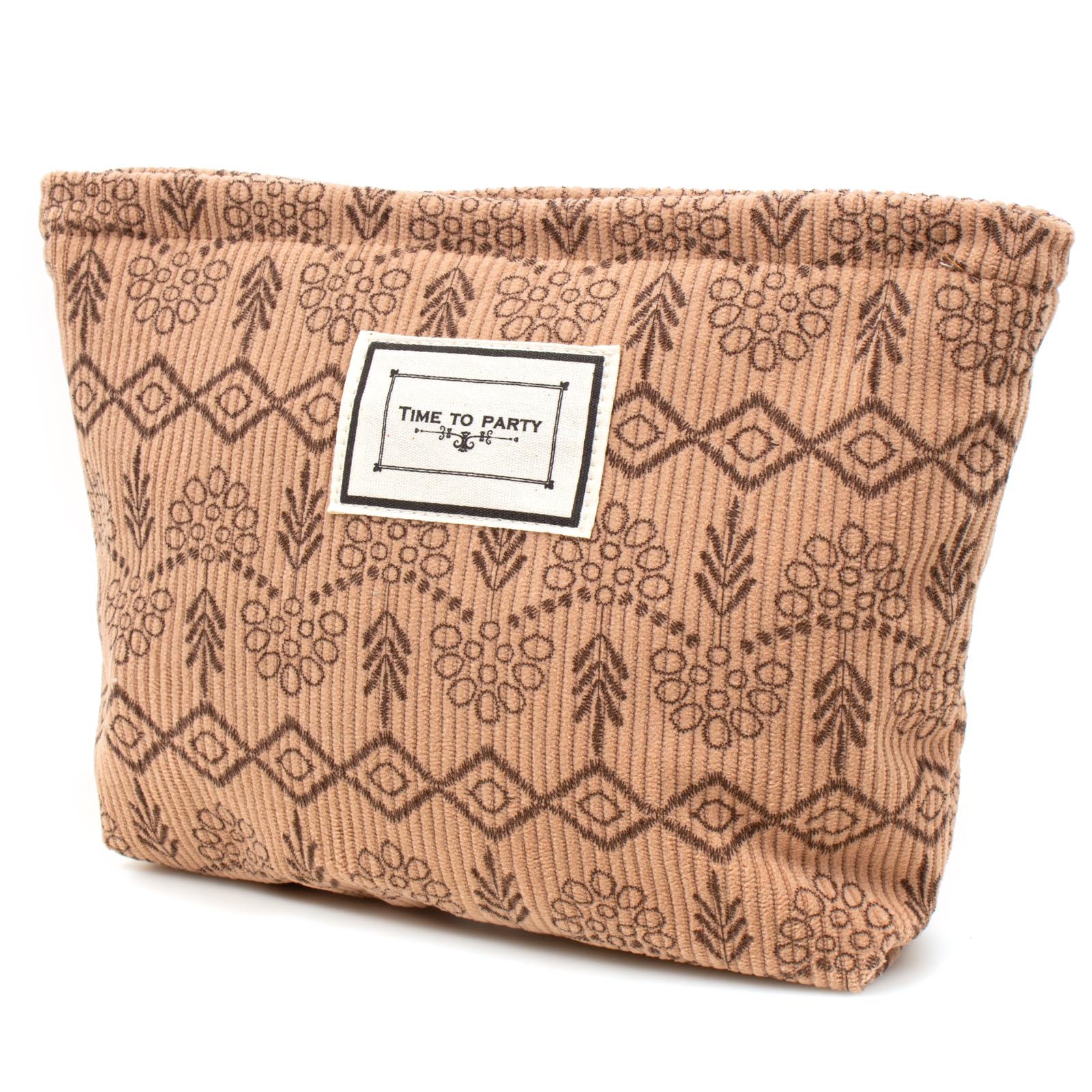 KOTORA Vintage Floral Corduroy Makeup Bag for Women - Boho Khaki Cosmetic Pouch, Travel Toiletry Organizer & Makeup Brushes Storage | Perfect for Travel, Gym, Daily Use & Gift Giving