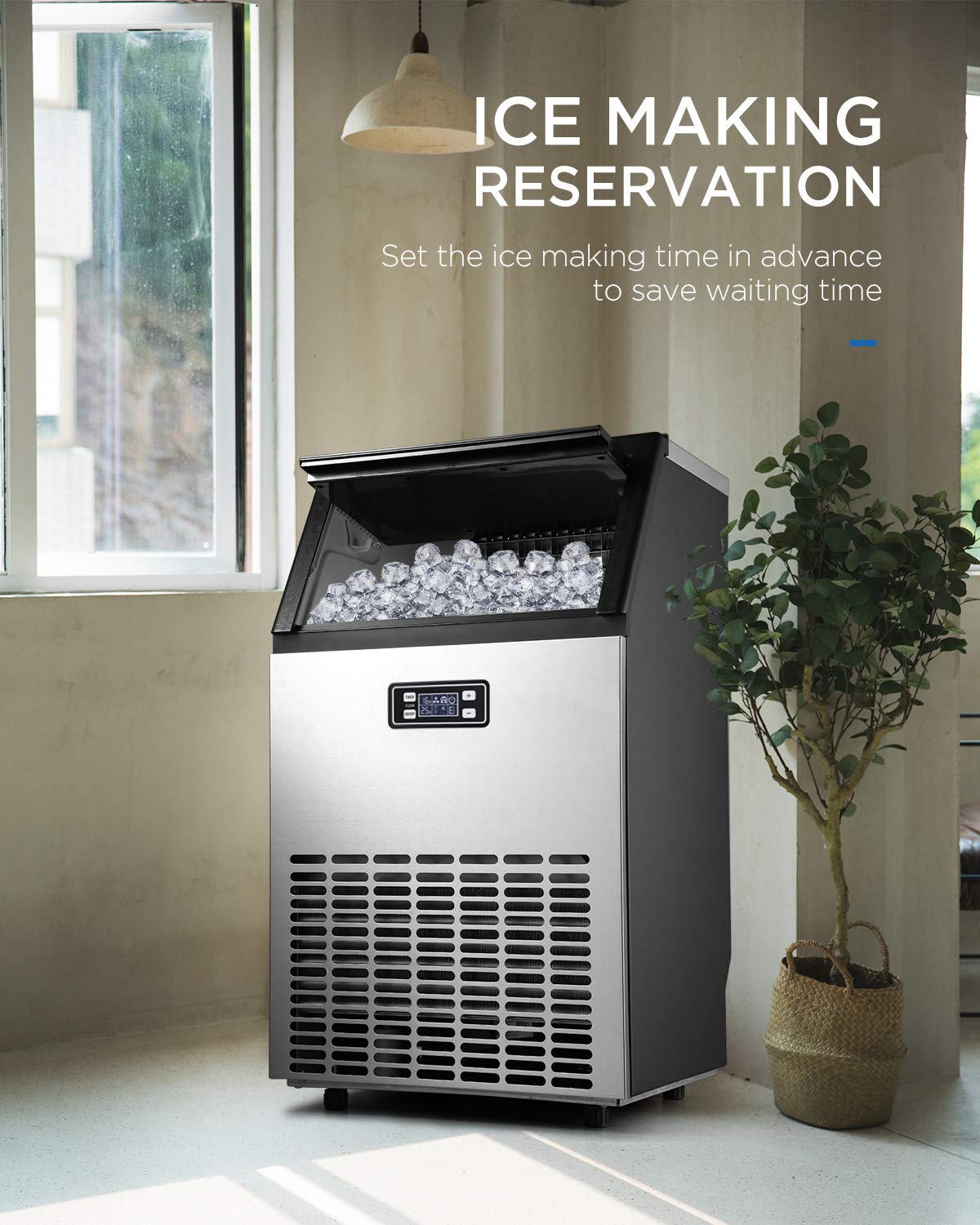 Northair Commercial Ice Maker Machine - 100LBS/24H Stainless Steel Built-In Free Standing Ice Machine with Ice Shovel & Hose - Perfect for Restaurants, Bars, Coffee Shops, Party Gatherings & Commercial Use