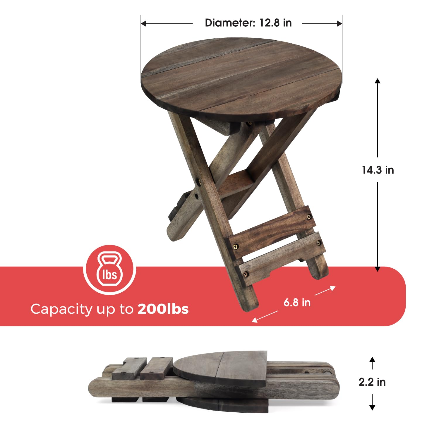 Small Patio Table - Outdoor Folding Side Table with Wood Table Top - Portable Accent Table for Living Room, Bedroom, Balcony & Garden - Round Walnut Coffee End Table (Set of 1) - Perfect for Outdoor Entertaining, Reading Nook & Small Space Decor