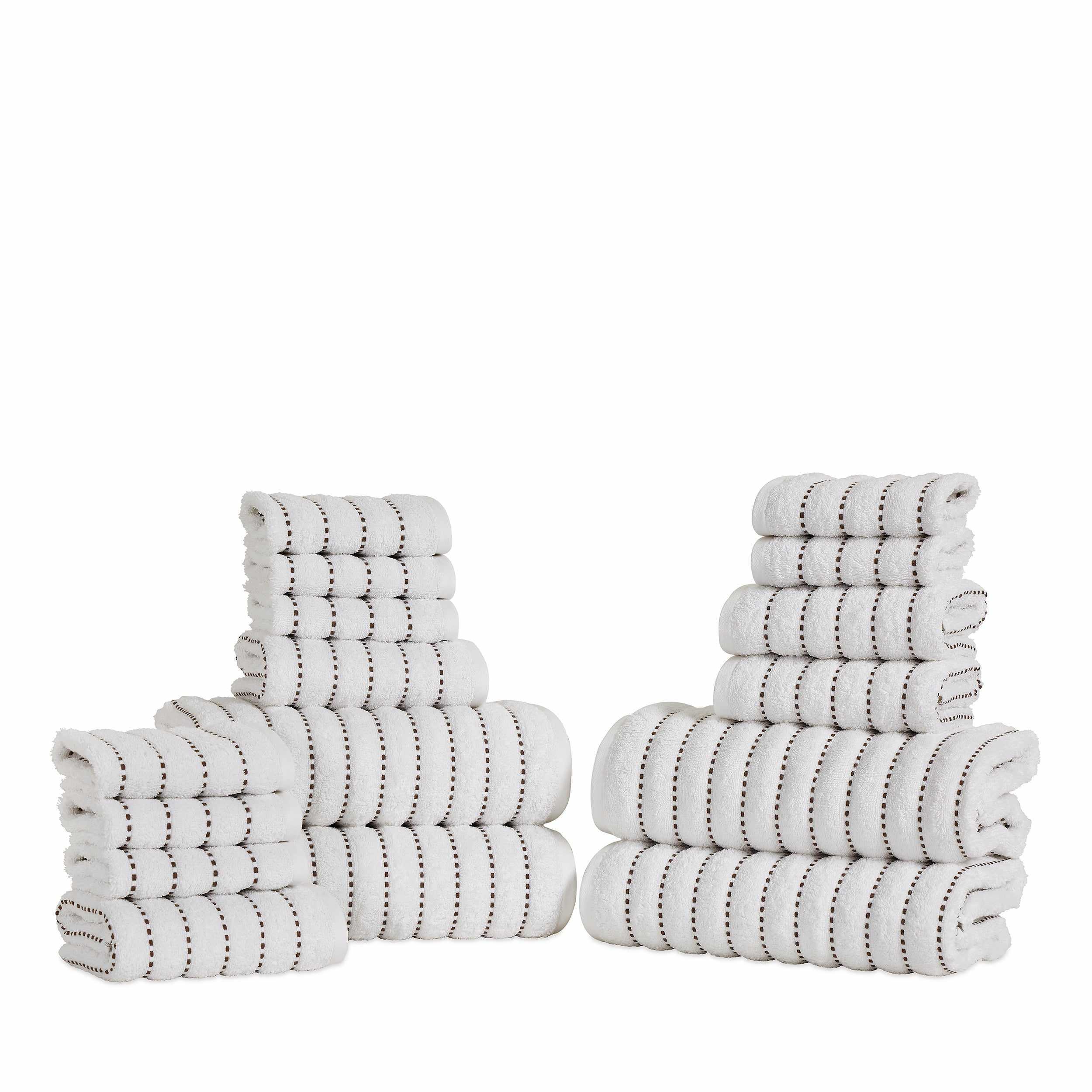 Organic Cotton Wave Plush Striped 16-Piece Bath Towel Set - Soft & Absorbent for Spa, Beach & Luxury Home Use