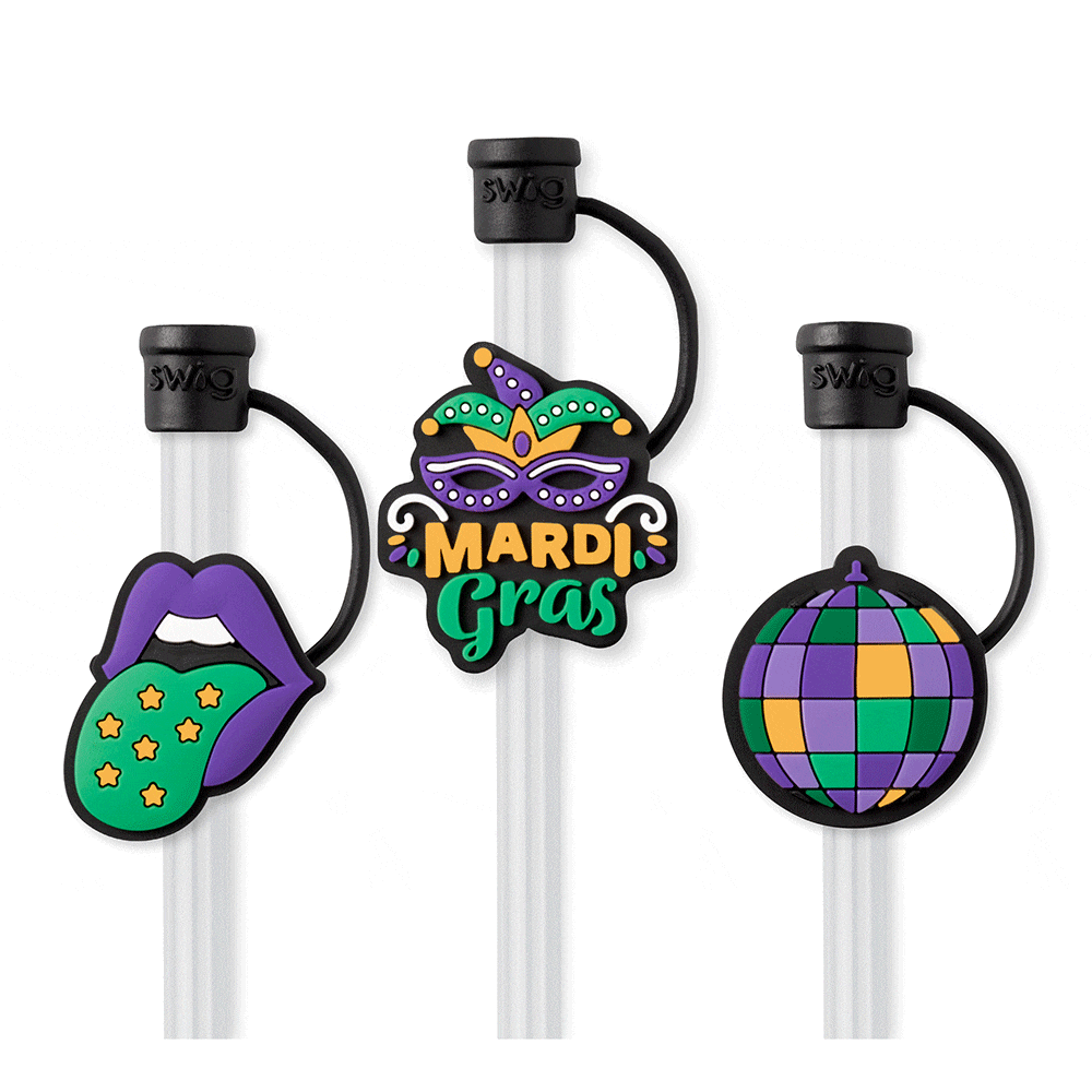 Colorful Mardi Gras Party Straw Toppers Set - 12pcs Festive Drink Decorations for Cocktails, Mocktails & Celebrations - Perfect for New Orleans Parties, Carnival Events & Themed Gatherings