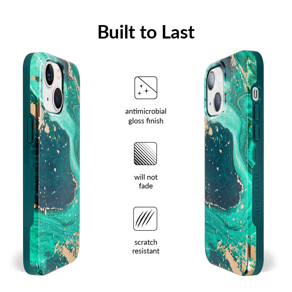 Emerald Marble iPhone Case - Elegant Protective Cover for iPhone 13/14/15 Pro Max - Perfect for Work, Travel & Everyday Use