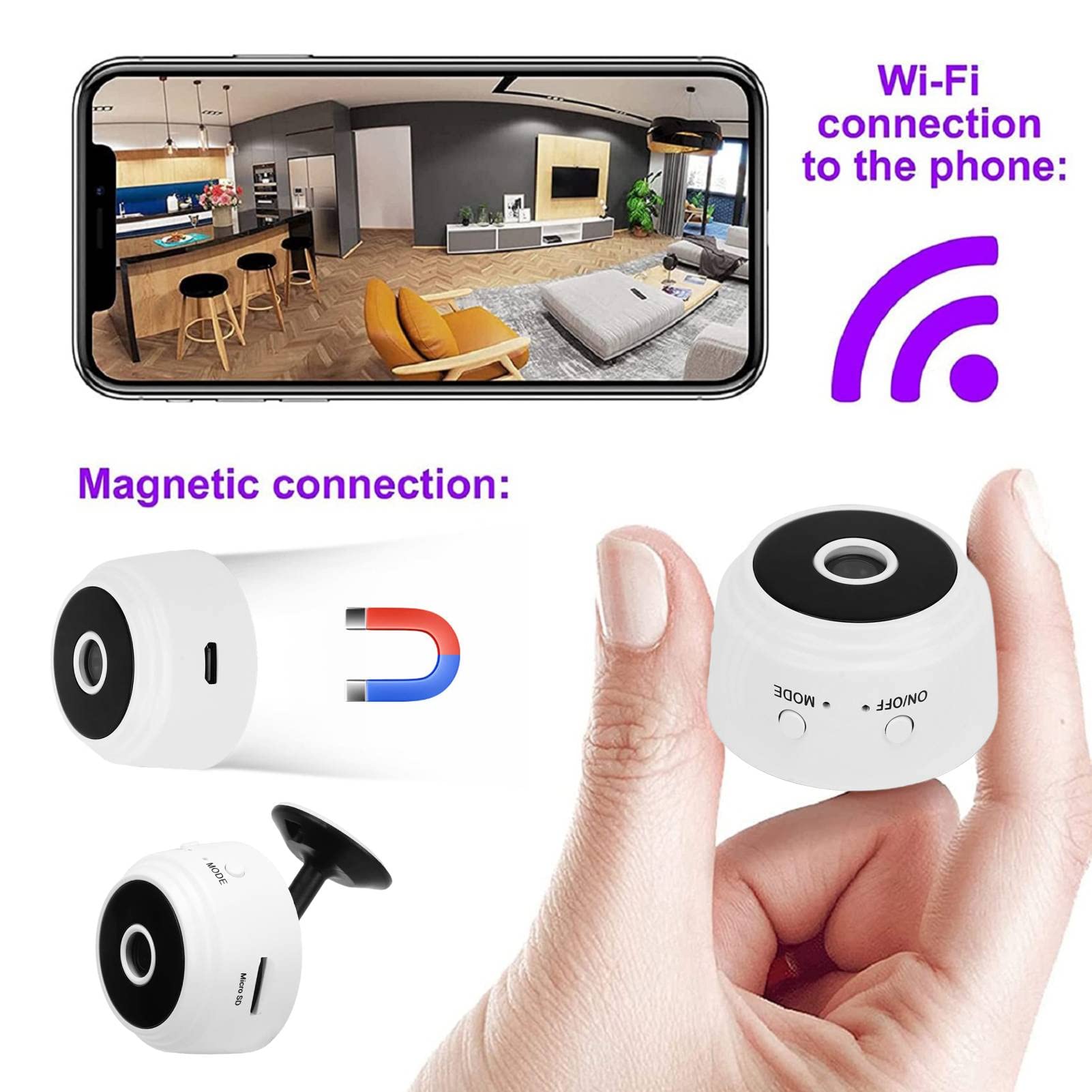 1080P HD Hidden Spy Camera - Mini WiFi Security Camera for Indoor & Outdoor Use, Battery Powered with Magnetic Mount, 45 Min Backup - Perfect for Home, Office & Baby Monitoring (White)