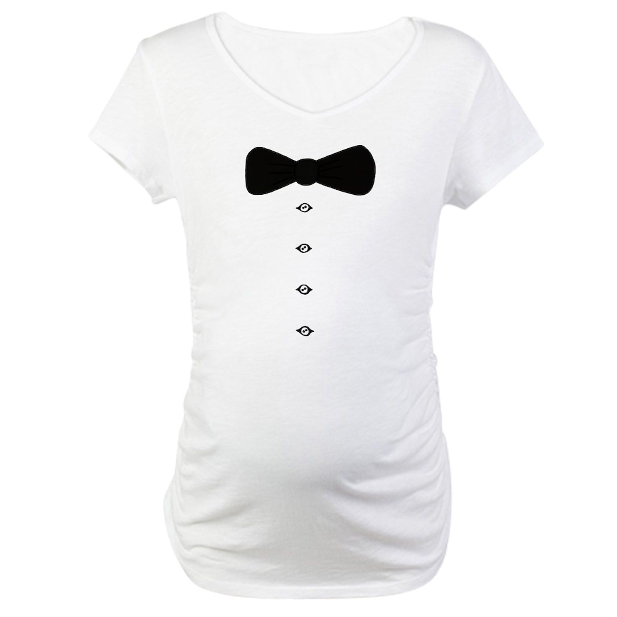 Bow Tie Tux Maternity T-Shirt for Women - Stretch Ruched Side Pregnancy Shirt - Perfect for Baby Showers, Maternity Photos & Casual Wear