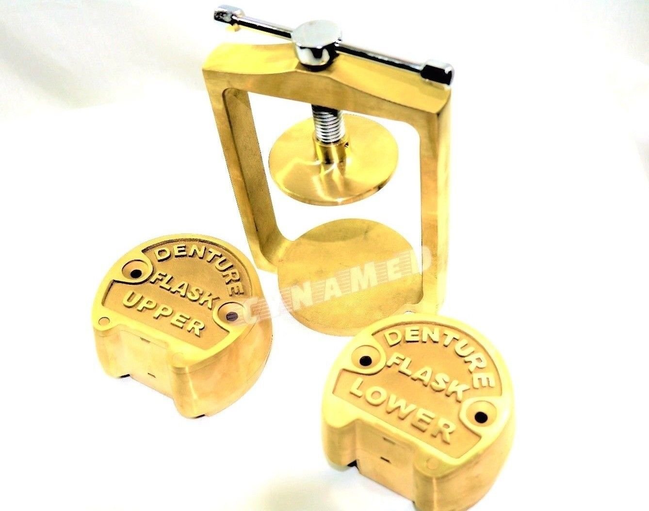 Dental Lab Spring Press with Two Flask Original Brass - 3 Piece Set for Crown & Bridge Work | CYNAMED | Perfect for Dental Technicians & Prosthodontics