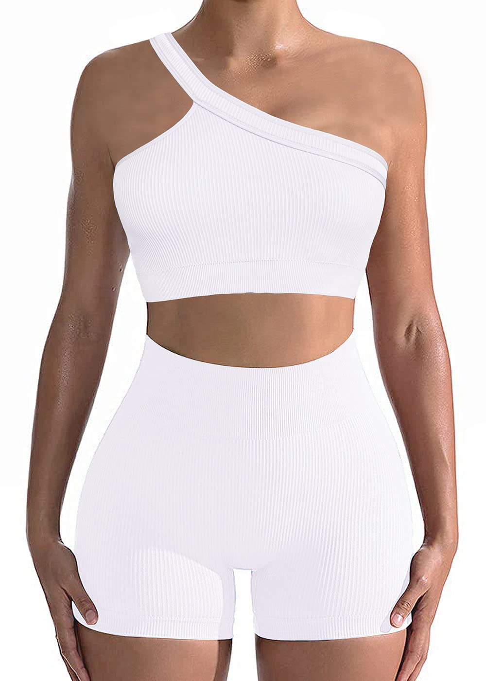 Seamless 2-Piece Workout Sets for Women - Sexy One Shoulder Sports Bra & High Waist Yoga Shorts | Gym, Running & Yoga Outfits
