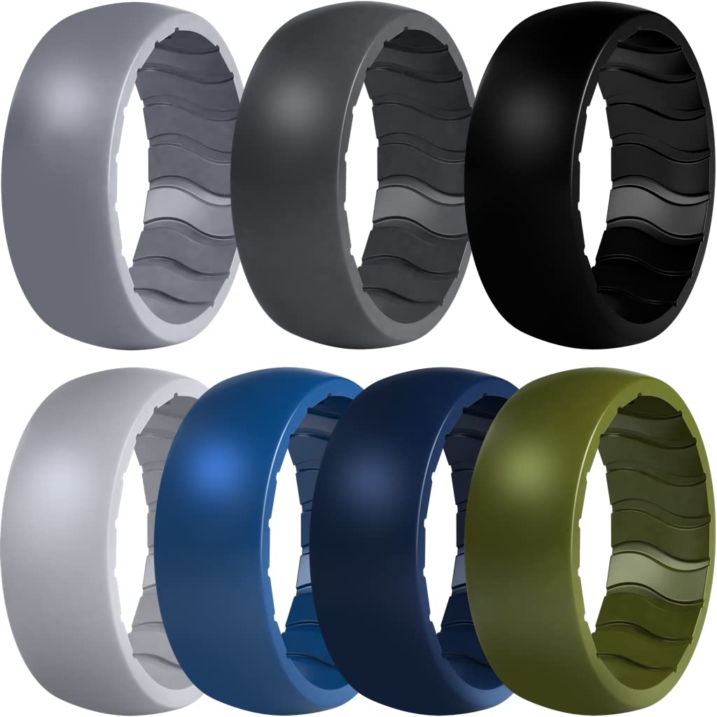 Dooke Breathable Men's Silicone Wedding Rings - Comfortable Rubber Ring Bands for Men in Black, Blue & Camo - Perfect for Gym, Workout & Active Lifestyle
