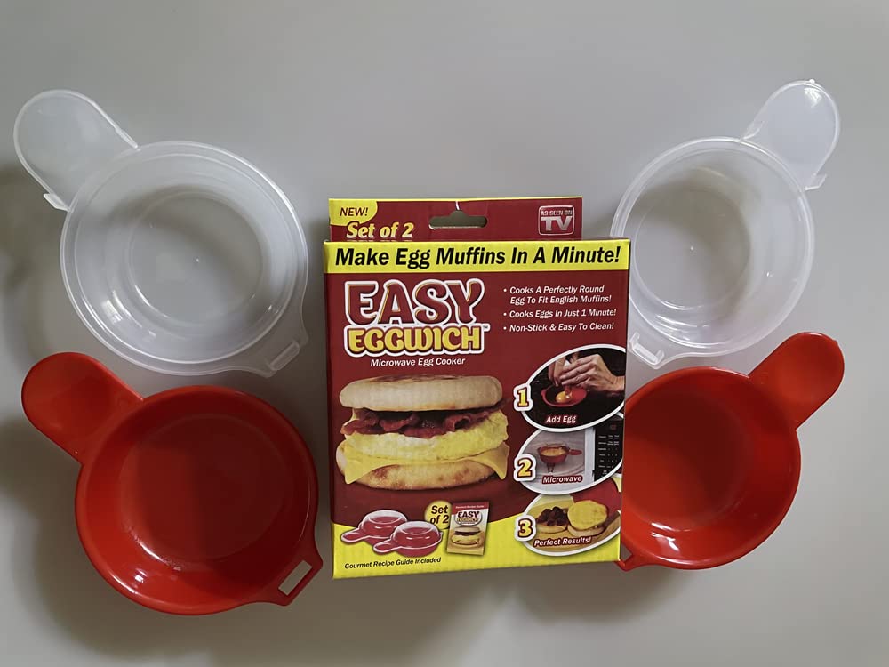 Nonstick Microwave Egg Cooker Set - 2 Pack (Red & Clear) for Easy Breakfast Egg Poacher, Omelet, Pancake & Muffins | Perfect for Sandwiches, Burgers & Quick Meals | As Seen on TV
