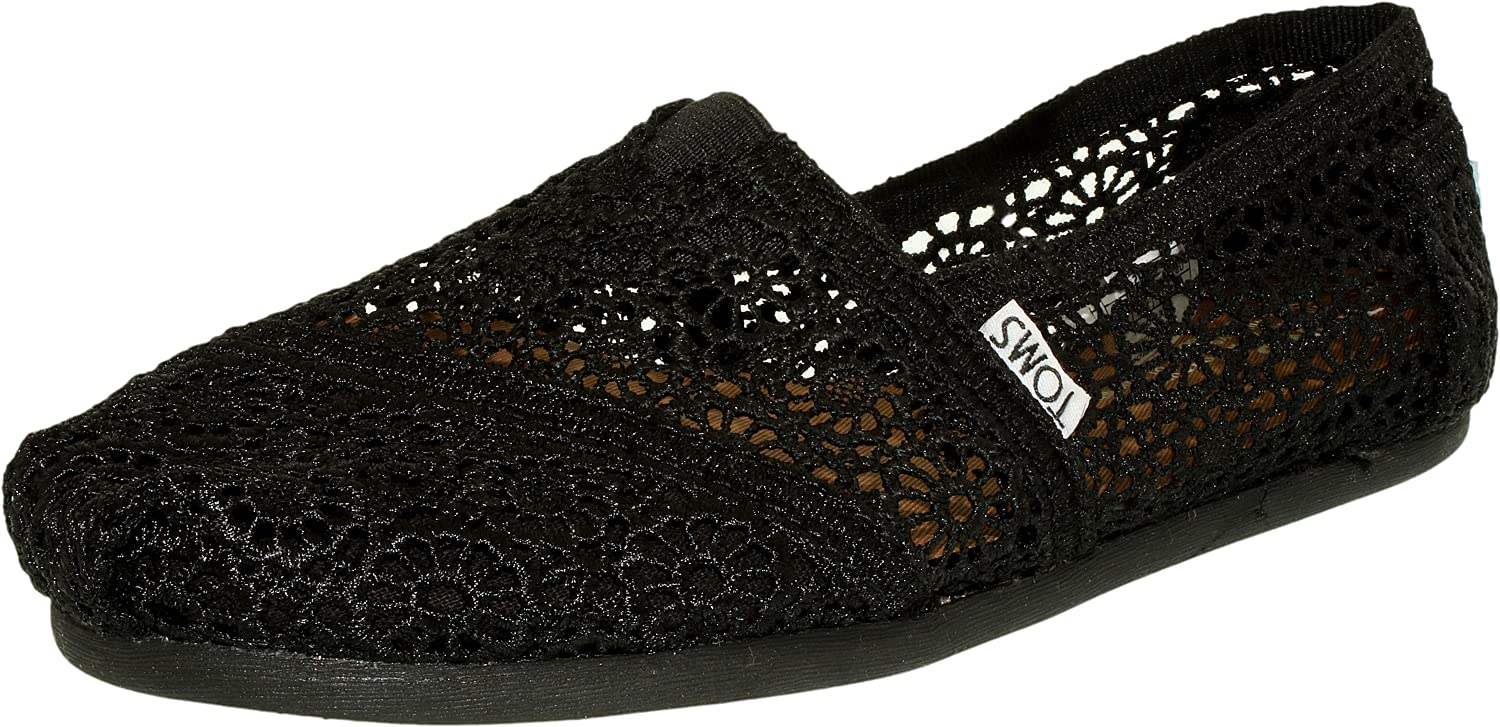 TOMS Women's Black Moroccan Crochet Classic Slip-On Shoes Size 8.5 | Comfortable & Stylish Casual Loafers for Everyday Wear, Travel & Office
