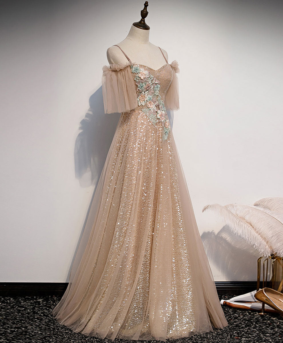 Elegant Champagne Sweetheart Neckline Tulle Lace Long Prom Dress - Formal Evening Gown for Homecoming, Wedding, Quinceañera & Special Occasions