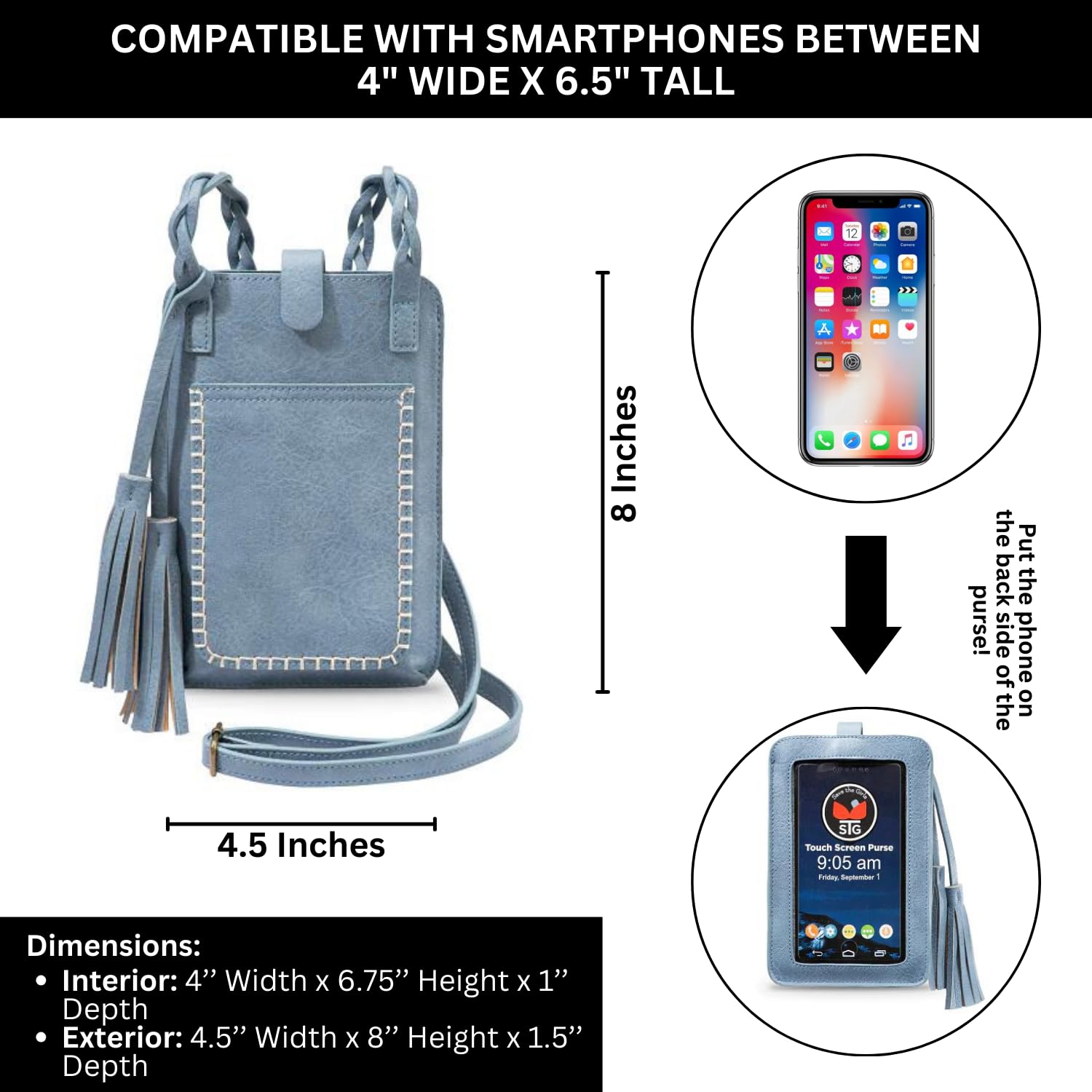 Save the Girls Free Spirit Touchscreen Crossbody Purse - Lightweight Smartphone Wallet with 4 Credit Card Slots for Women (Bella Blue) | Perfect for Shopping, Travel & Everyday Use