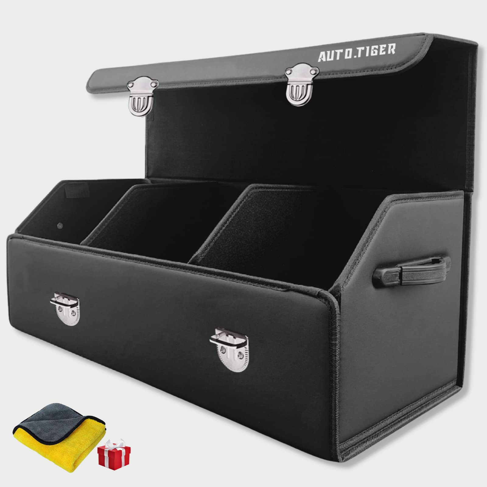 30-Inch Leather Trunk Organizer for SUV & Car - Multi-Compartment Collapsible Storage with Cleaning Towel | Adjustable Auto Organizer for Garage, Home & Travel | Perfect for Road Trips, Groceries & Sports Gear