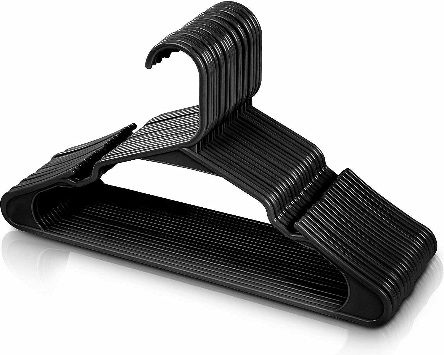 Space Saving Slim Plastic Clothes Hangers with Notched Shoulder Groove - Durable Coat Hangers for Closet Organization (Pack of 50) - Perfect for Home, Office, Retail Stores & Travel Wardrobe Storage
