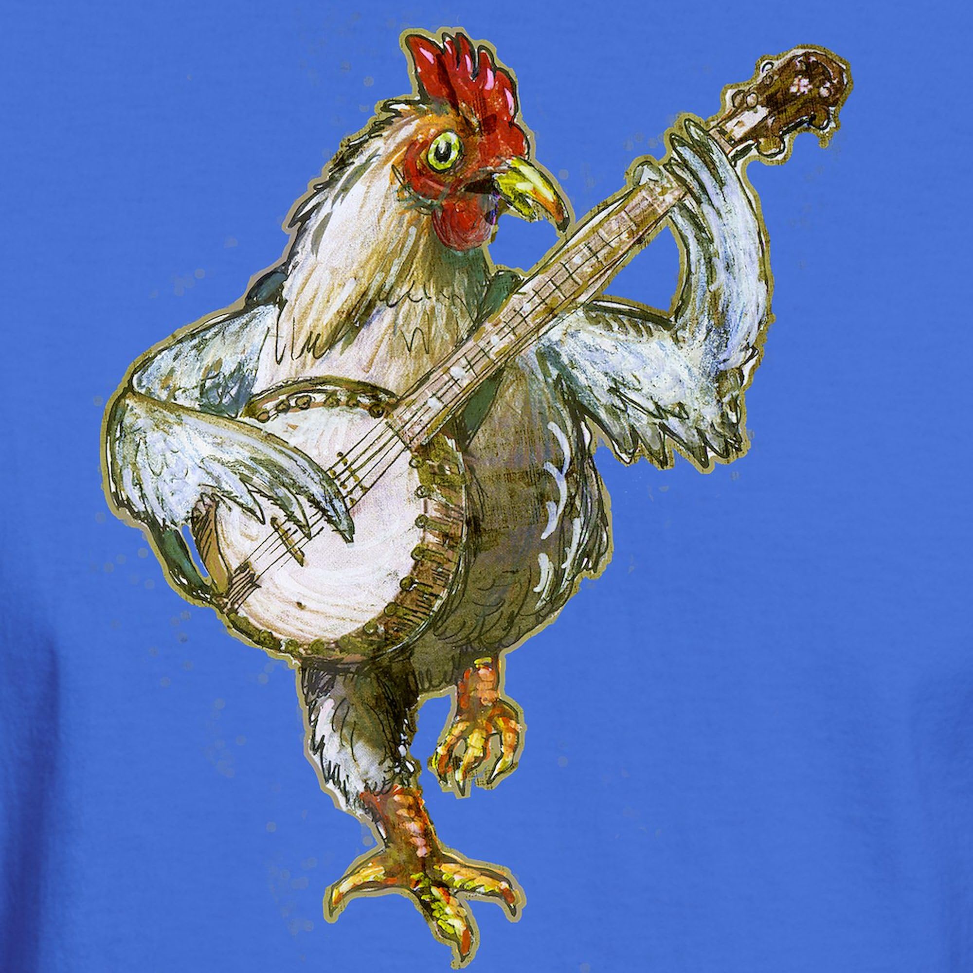 Banjo Chicken Graphic T-Shirt for Men - 100% Cotton Classic Dark Tee | Casual Wear, Music Lovers Gift, Funny Novelty Shirt